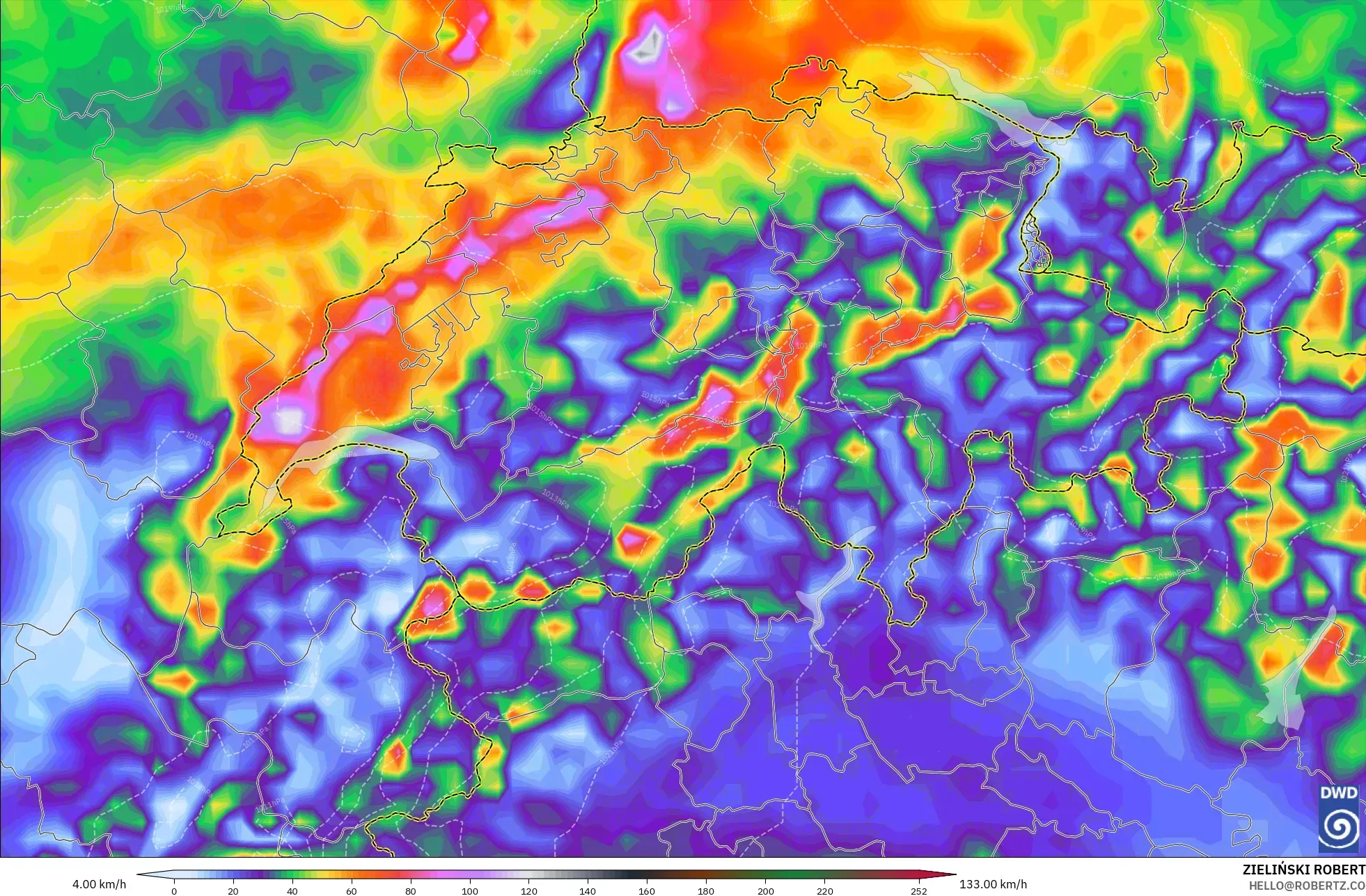 ICON model - Switzerland, Wind Gusts