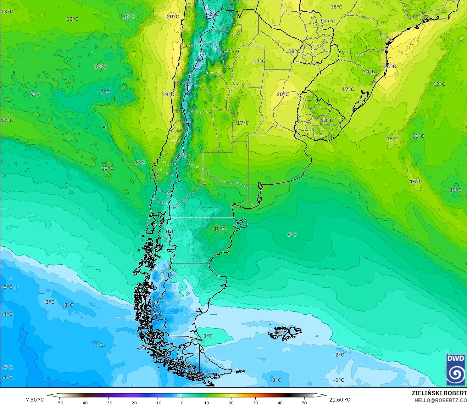 ICON model - Argentina, Temperature at 850hPa