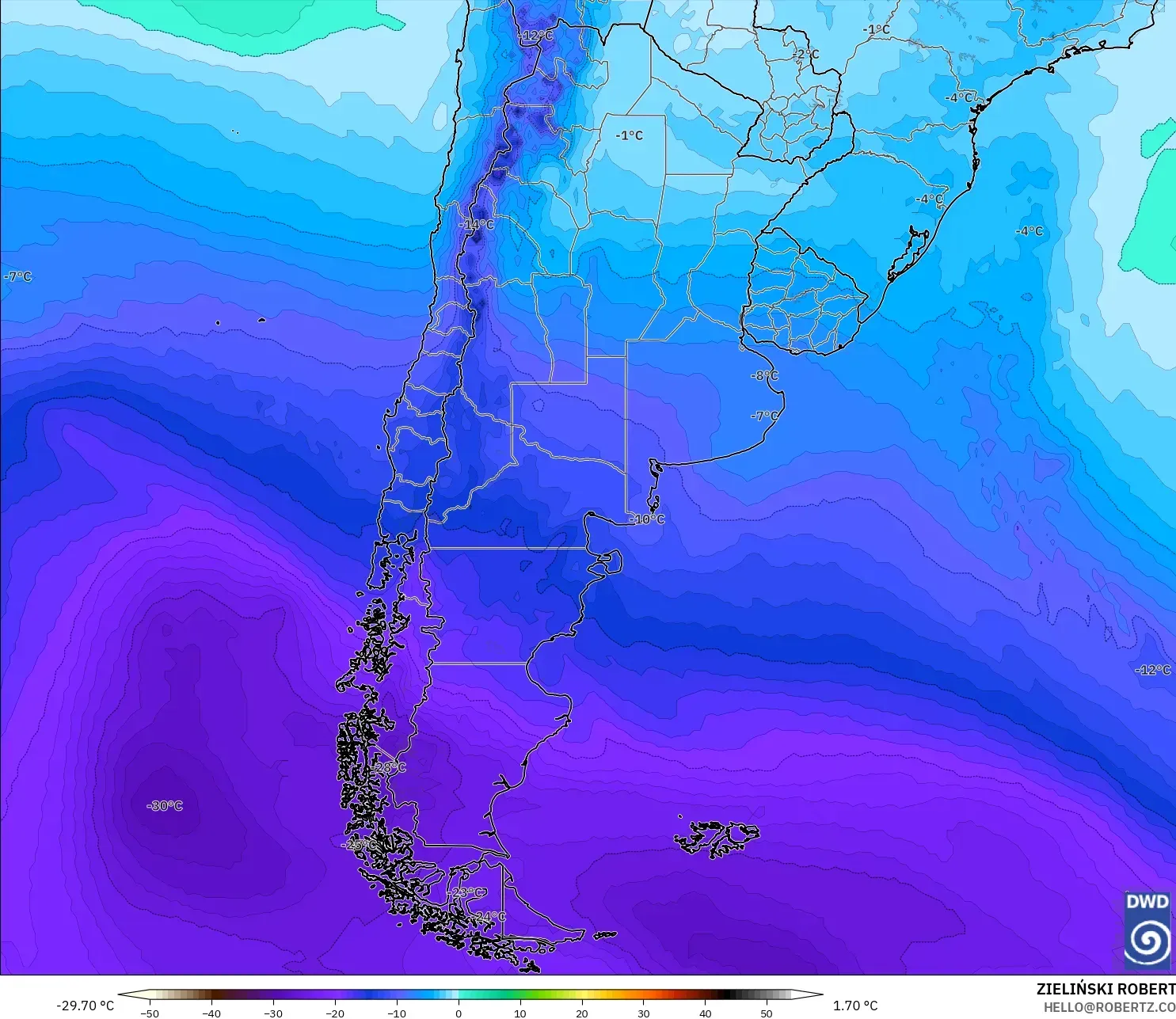 ICON model - Argentina, Temperature at 500hPa