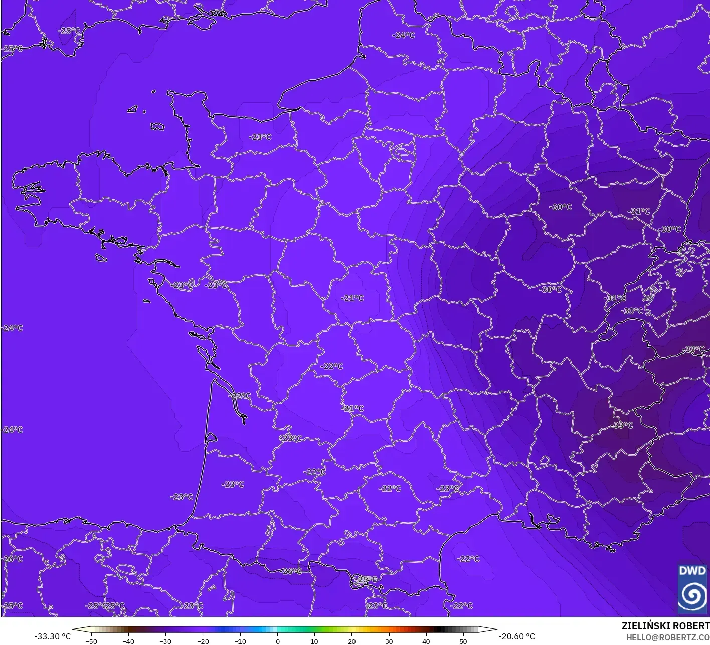 ICON model - France, Temperature at 500hPa