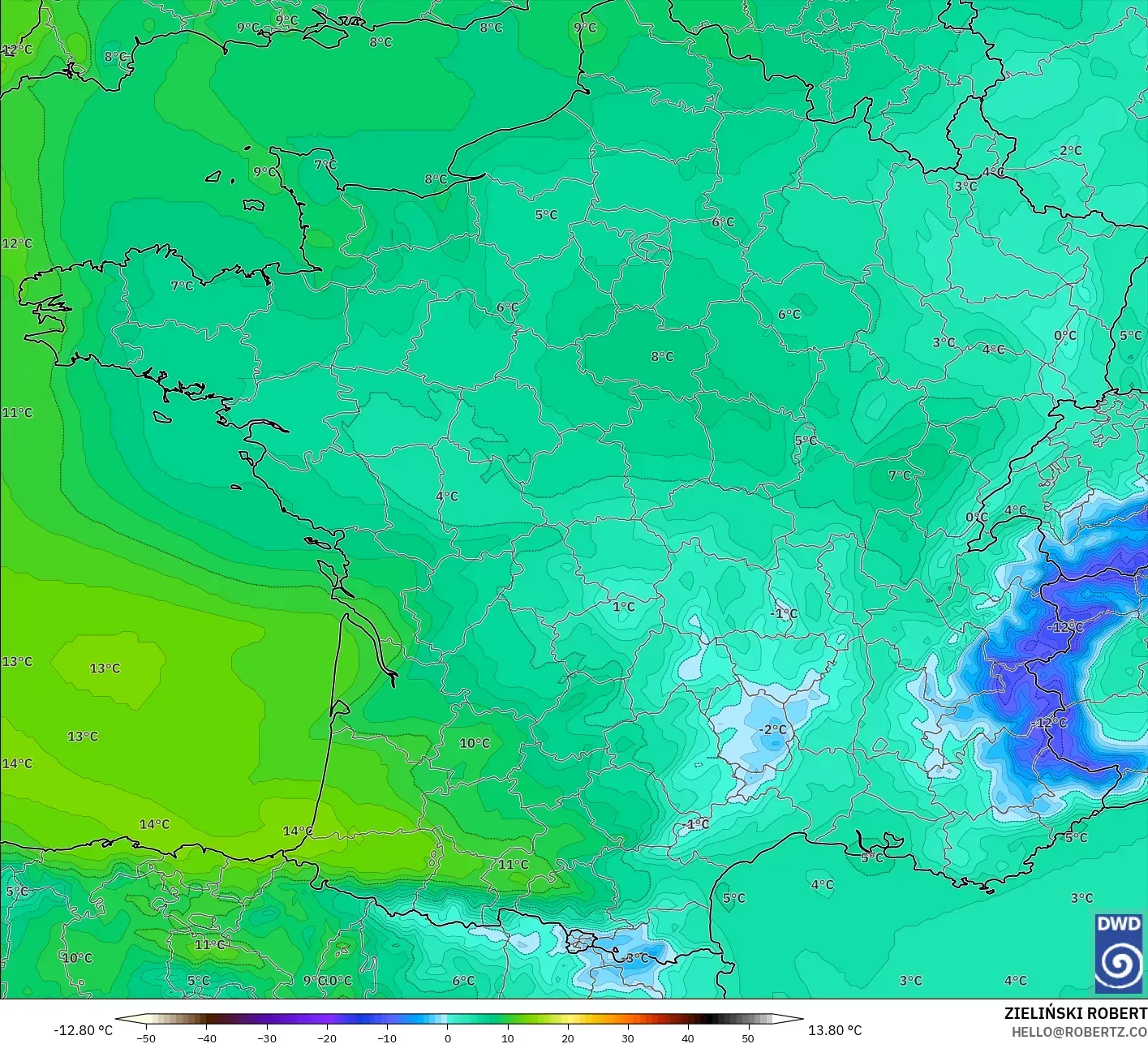 ICON model - France, Temperature at 850hPa