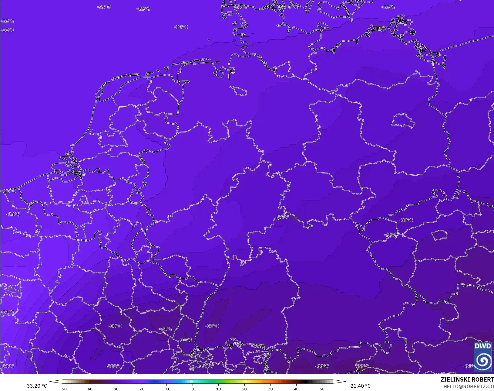 ICON model - Germany, Temperature at 500hPa