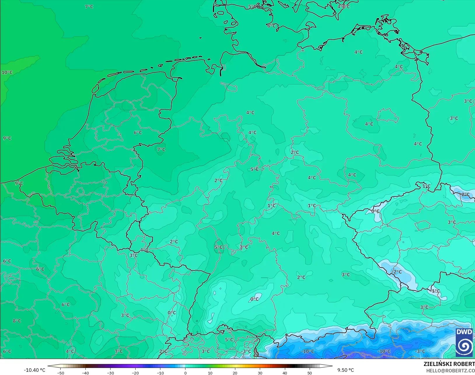 ICON model - Germany, Temperature at 850hPa