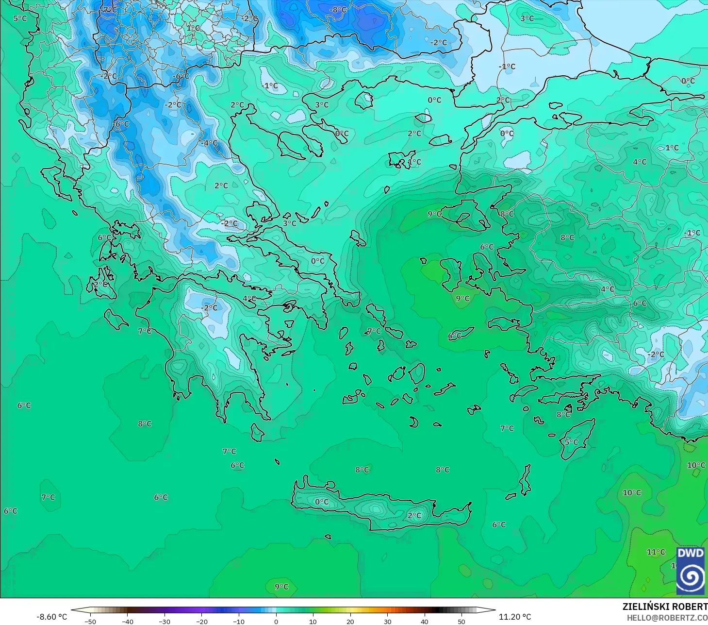 ICON model - Greece, Temperature at 850hPa