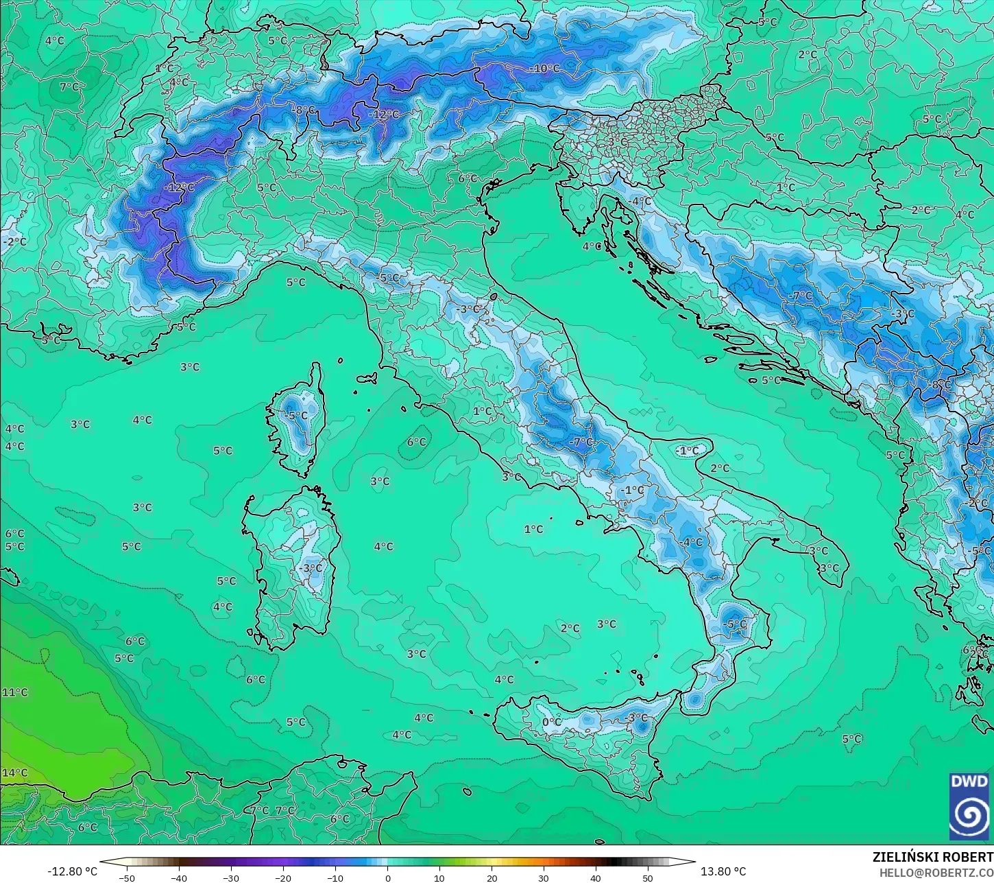 ICON model - Italy, Temperature at 850hPa