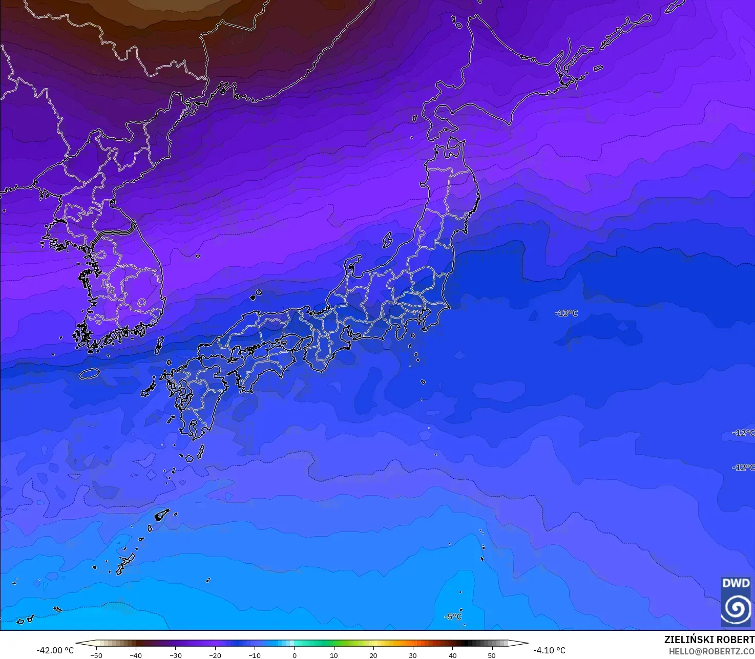 ICON model - Japan, Temperature at 500hPa