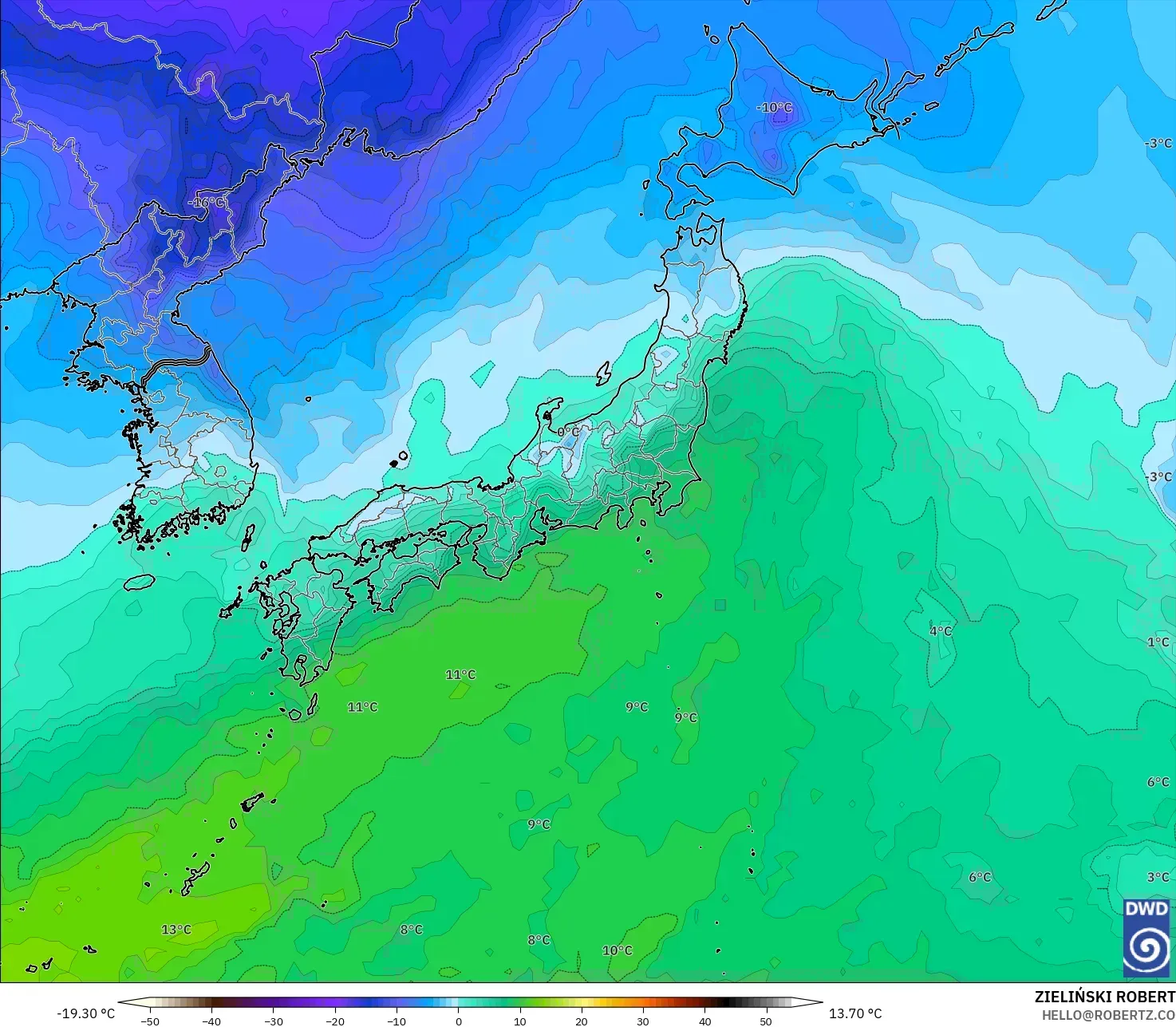 ICON model - Japan, Temperature at 850hPa