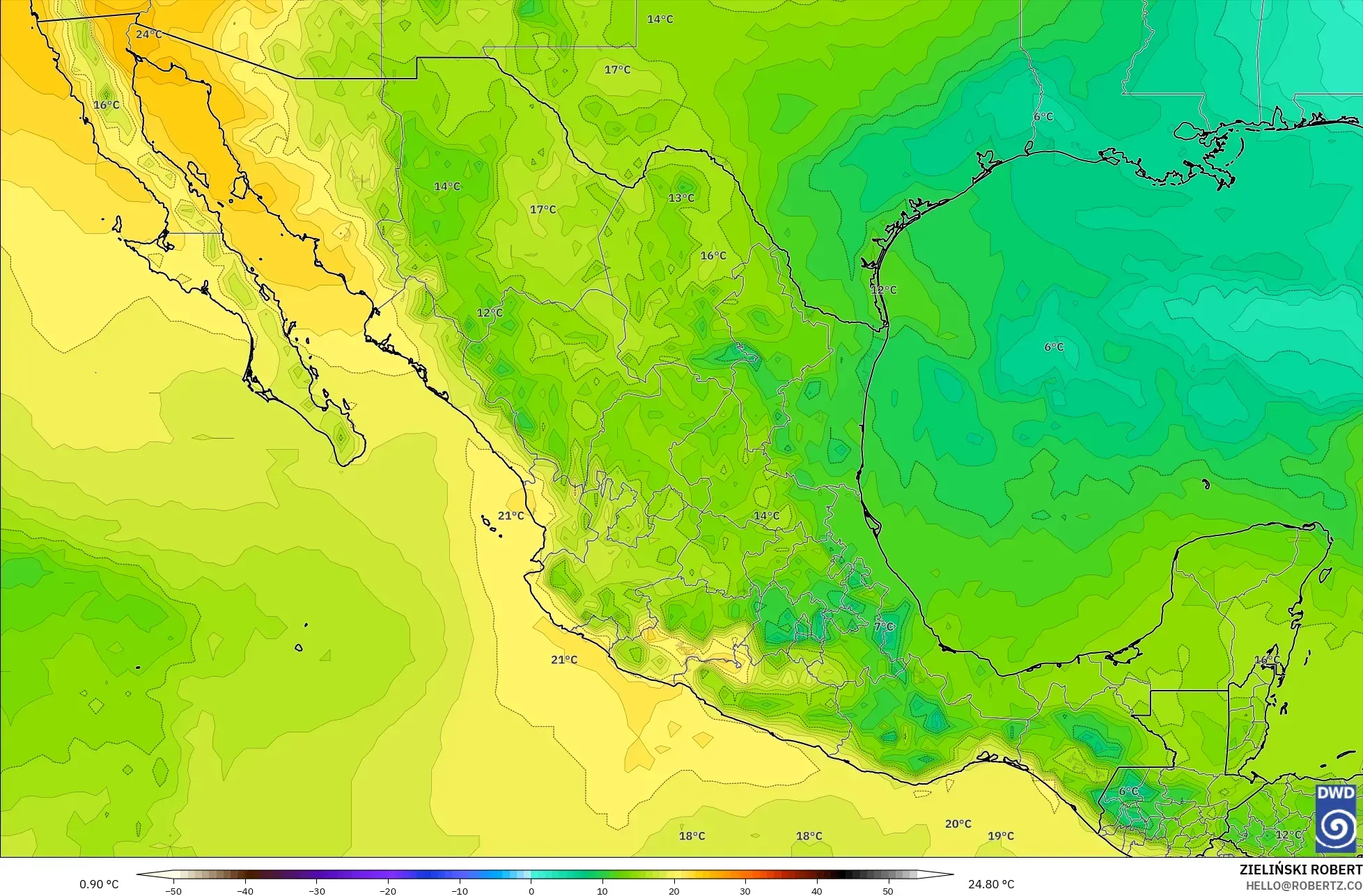 ICON model - Mexico, Temperature at 850hPa