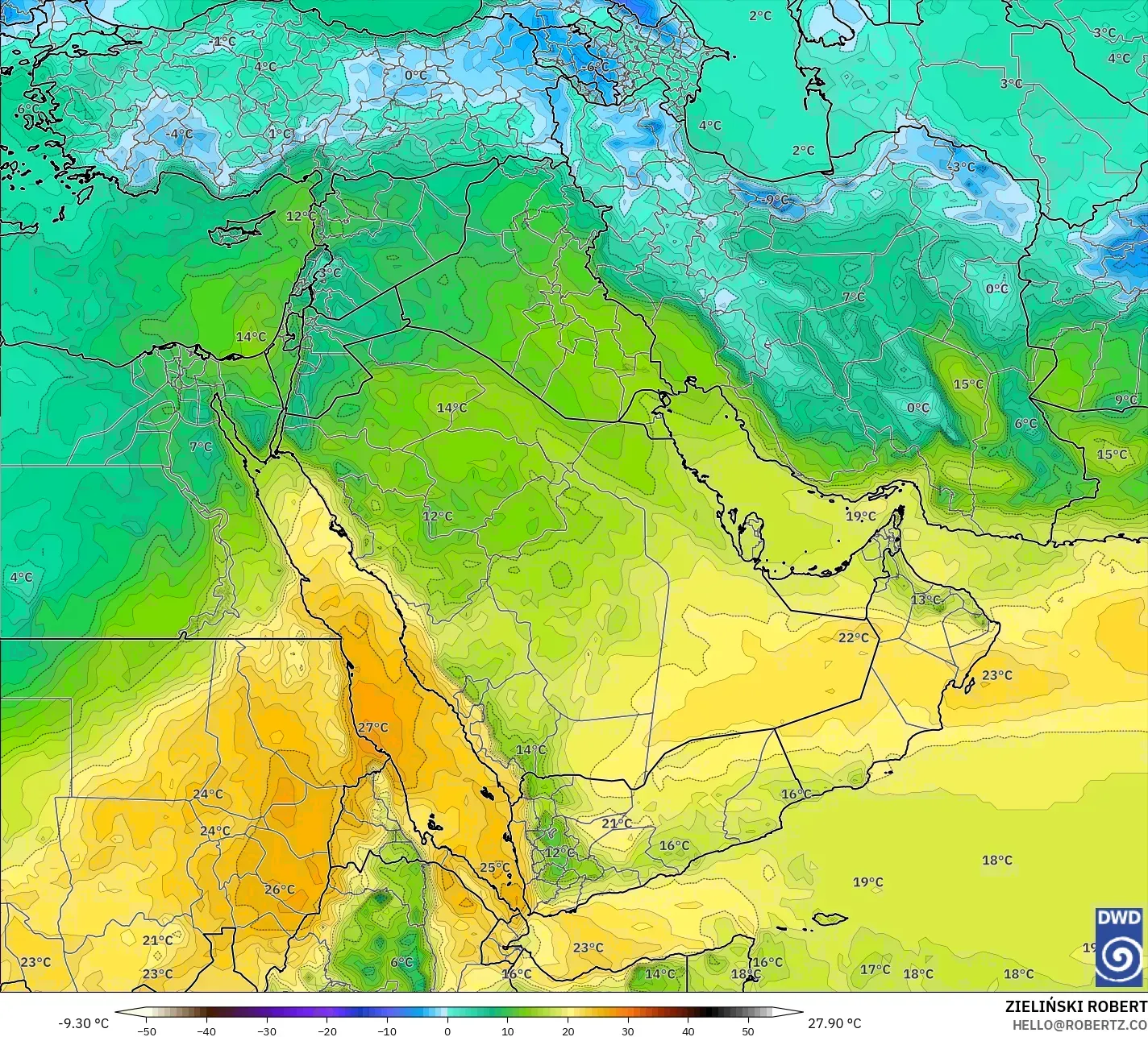 ICON model - Middle East, Temperature at 850hPa