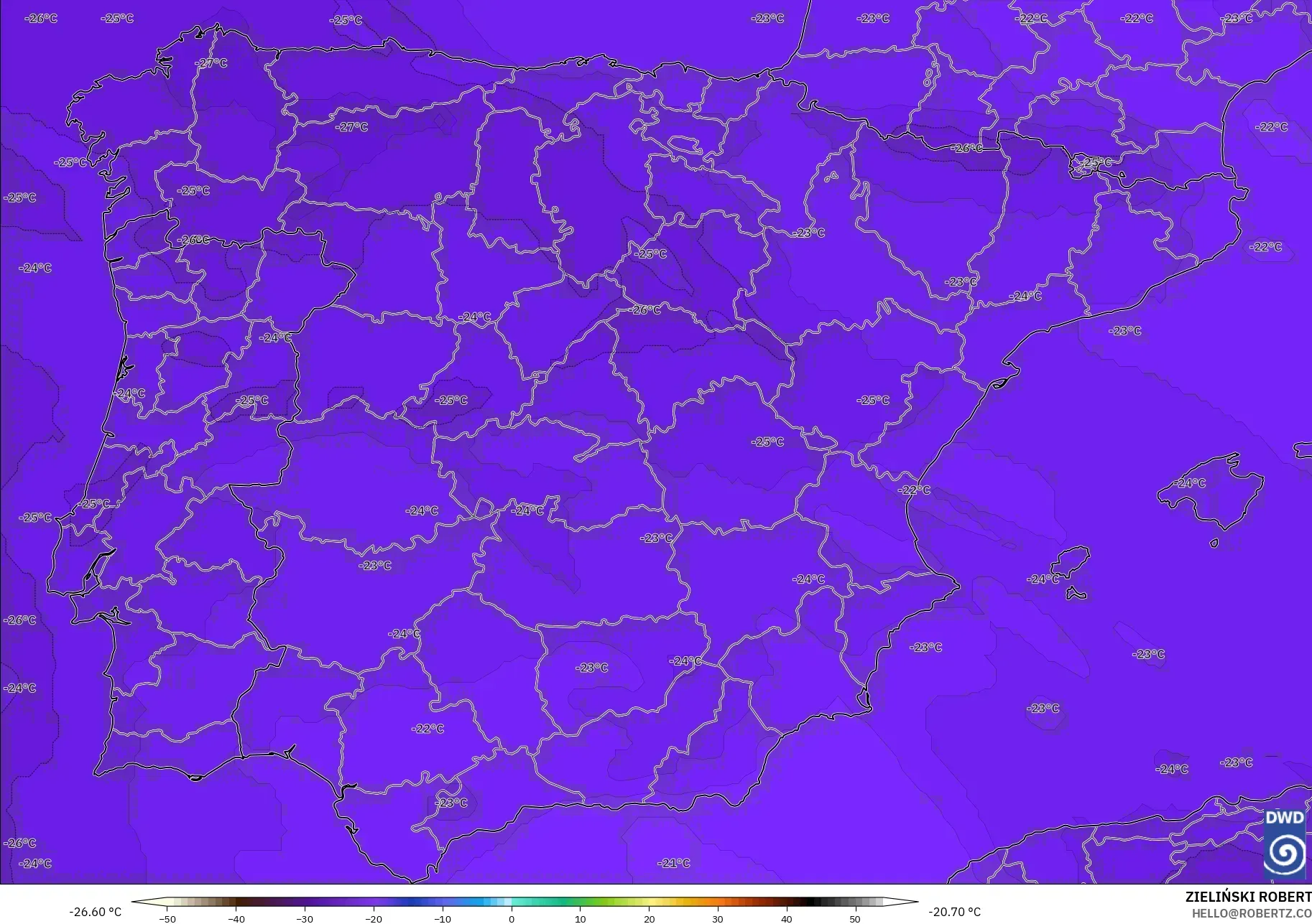 ICON model - Spain, Temperature at 500hPa