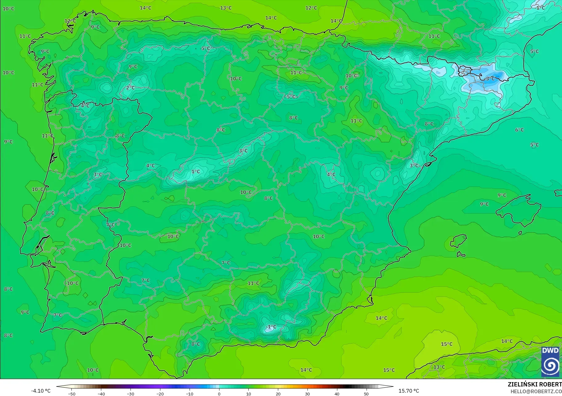 ICON model - Spain, Temperature at 850hPa