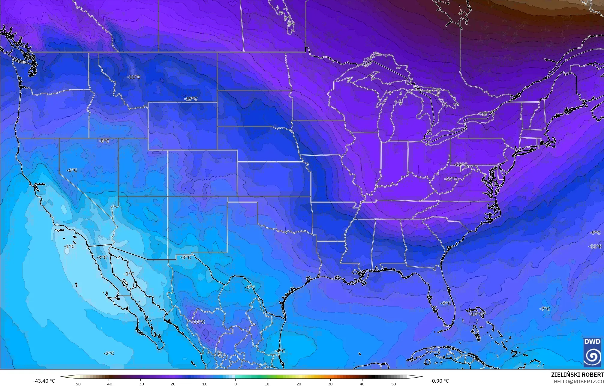 ICON model - United States, Temperature at 500hPa