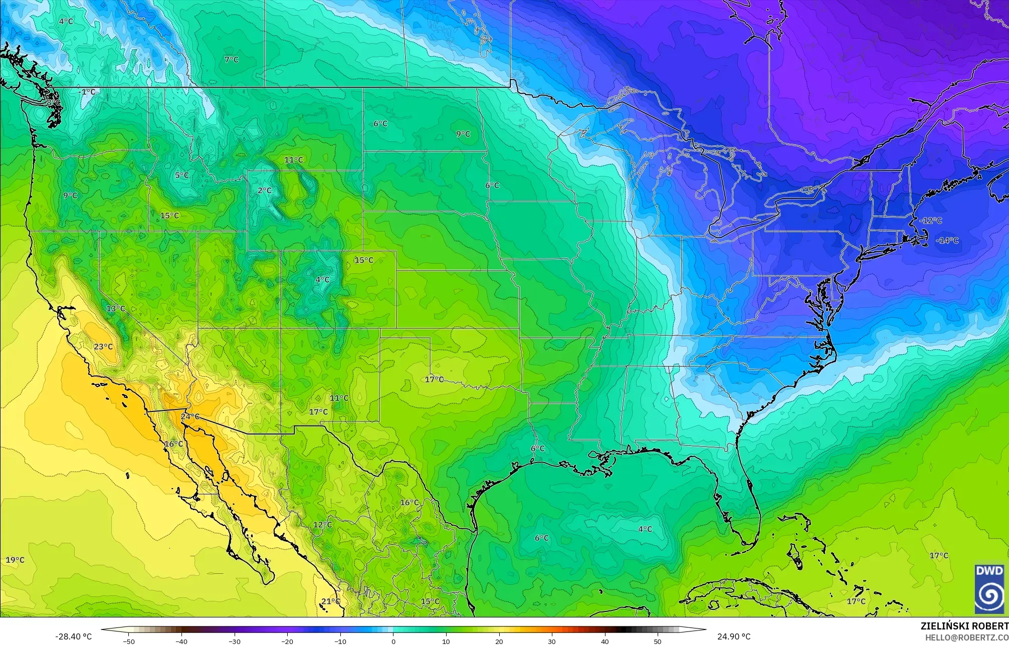 ICON model - United States, Temperature at 850hPa