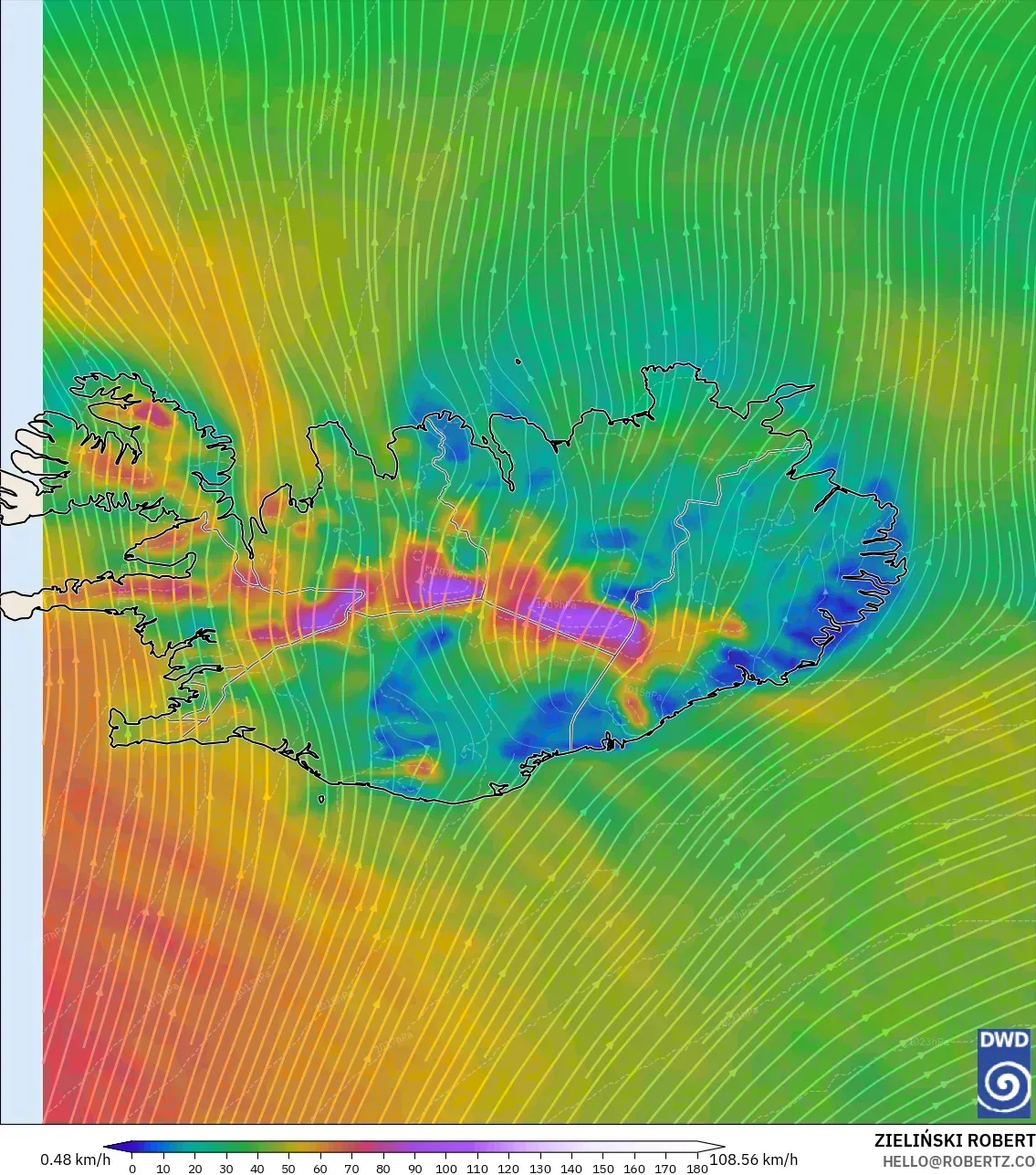 ICON model - Iceland, Wind at 10m