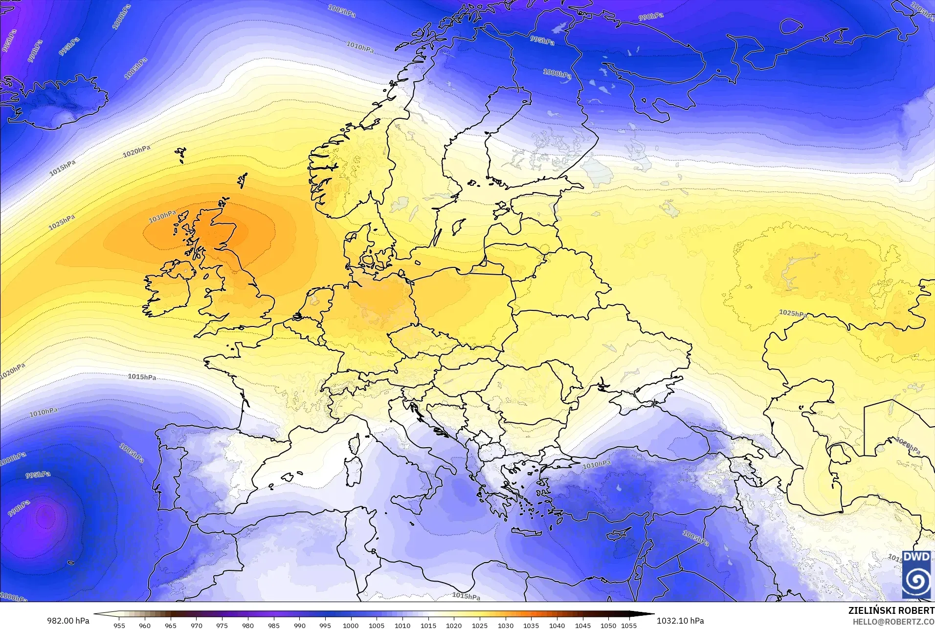 ICON model - Europe, Pressure