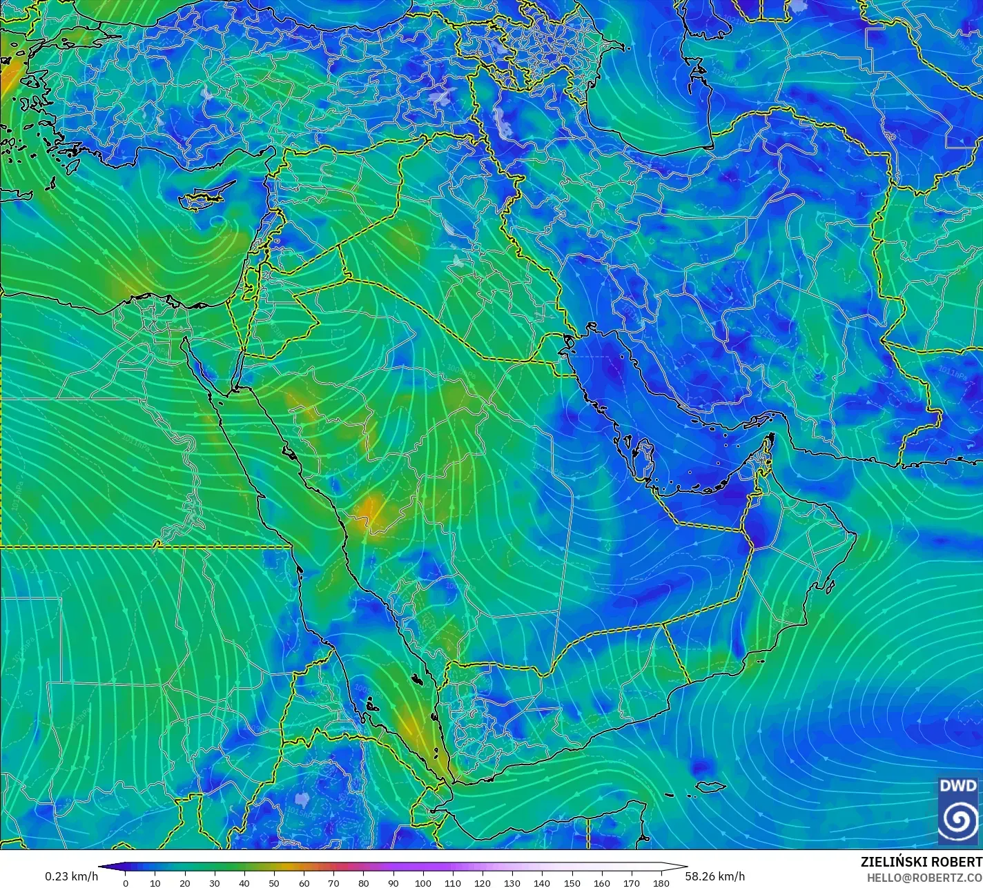 ICON model - Middle East, Wind at 10m