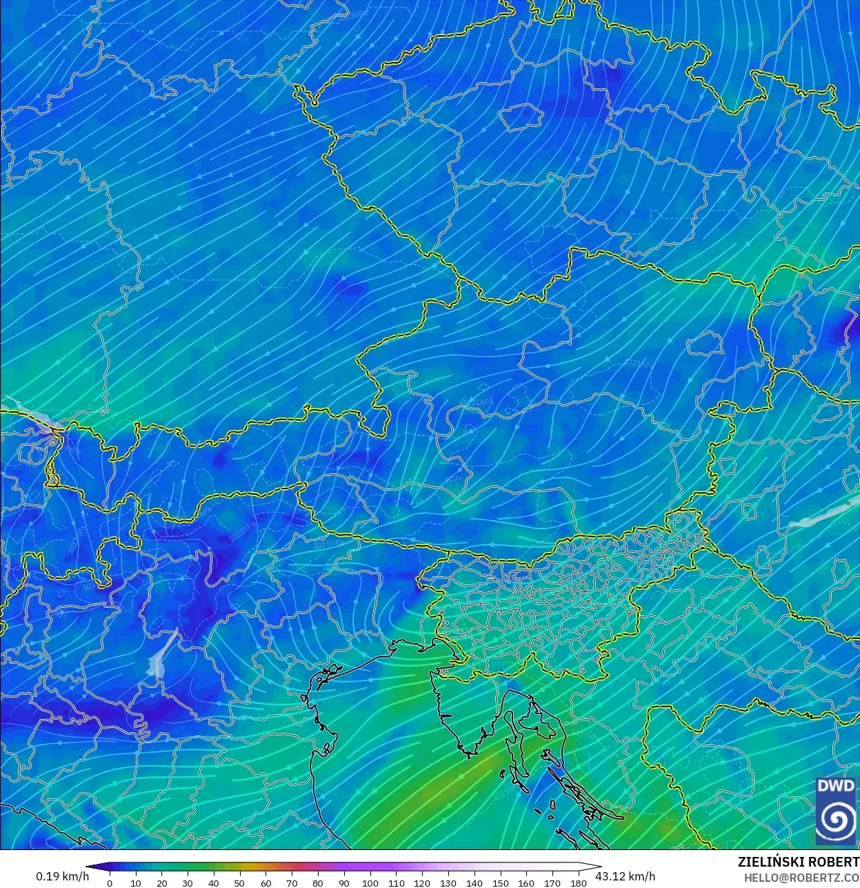ICON model - Austria, Wind at 10m
