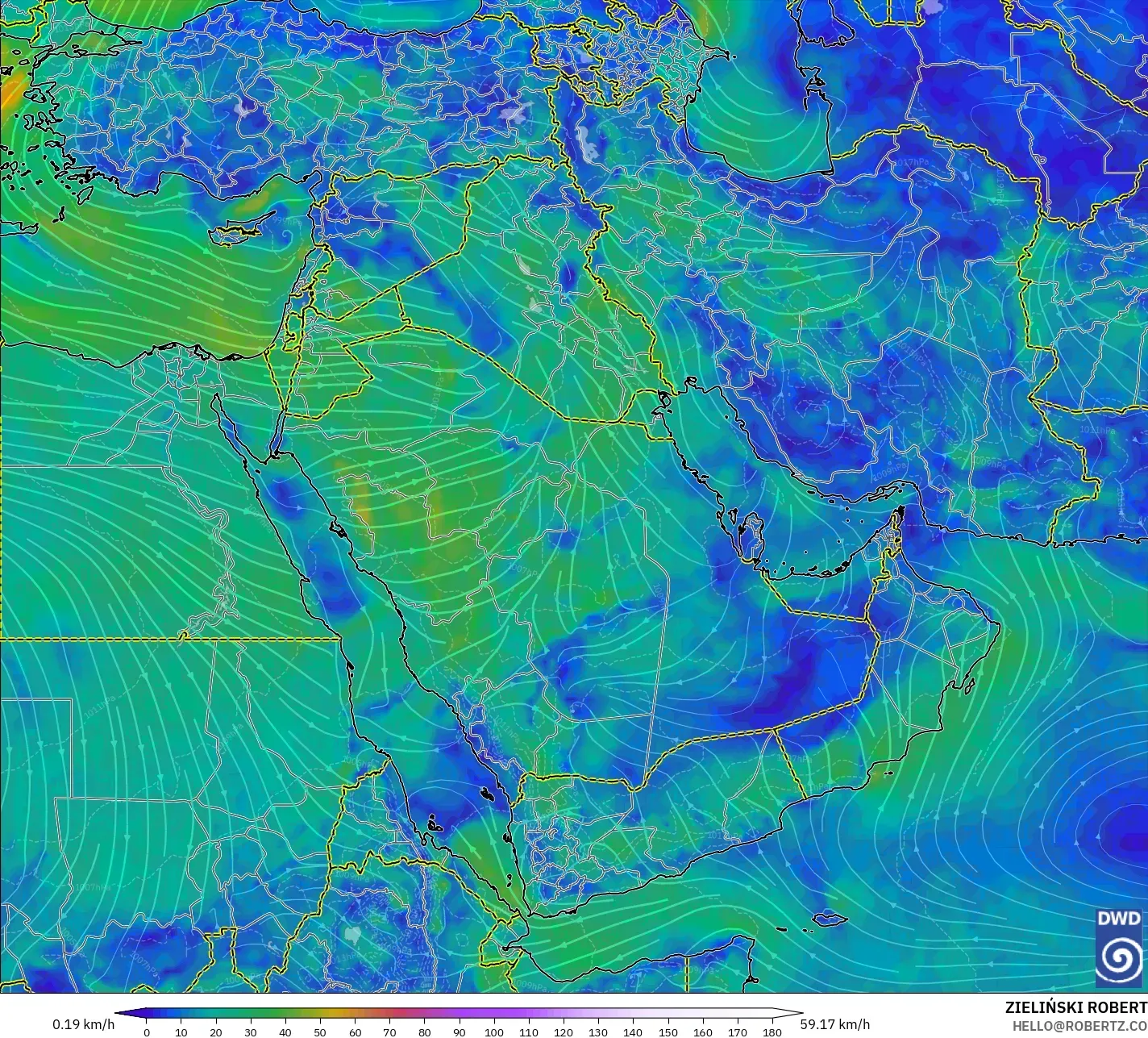ICON model - Middle East, Wind at 10m