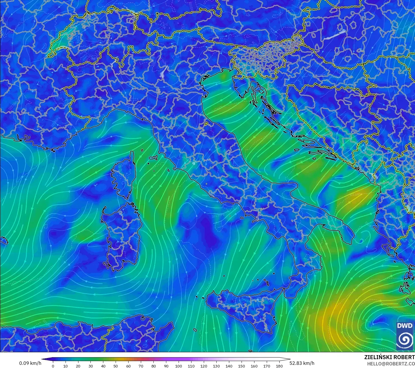 ICON model - Italy, Wind at 10m
