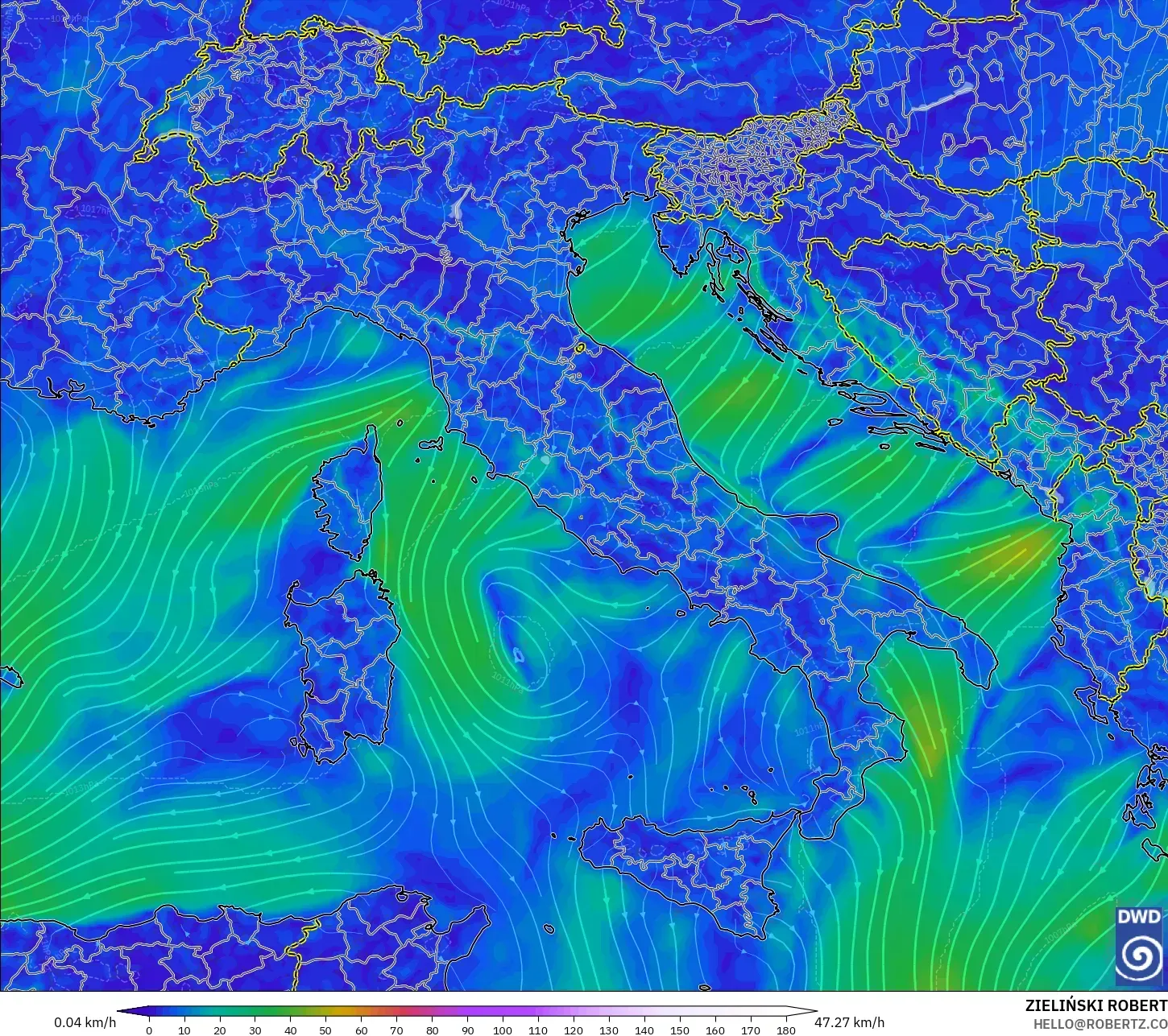 ICON model - Italy, Wind at 10m