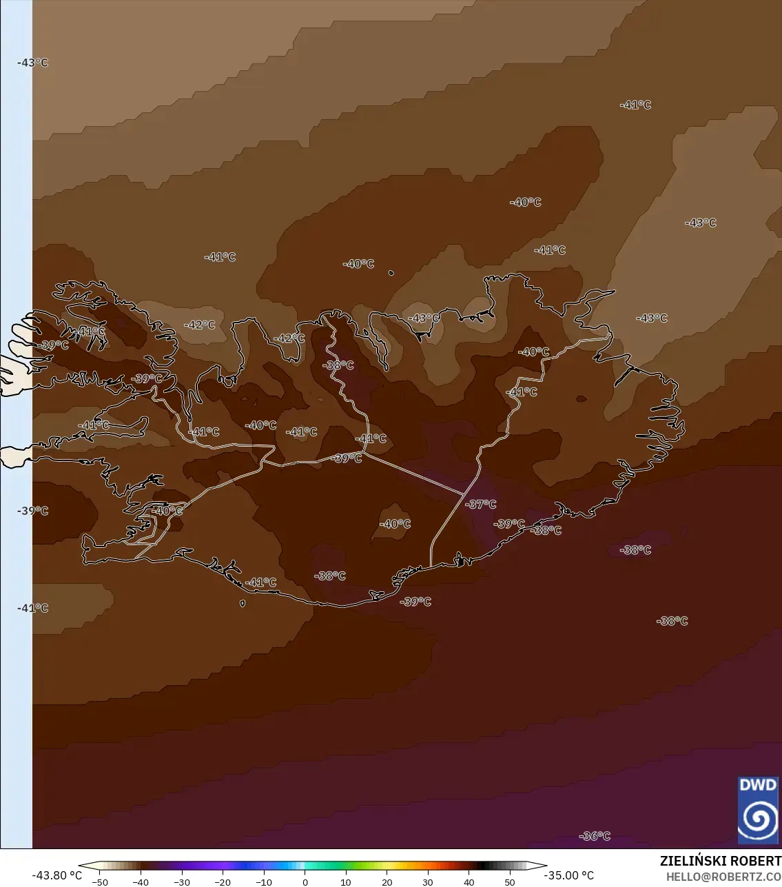 ICON model - Iceland, Temperature at 500hPa