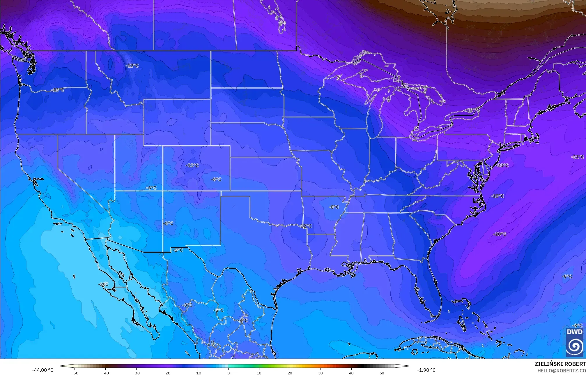 ICON model - United States, Temperature at 500hPa