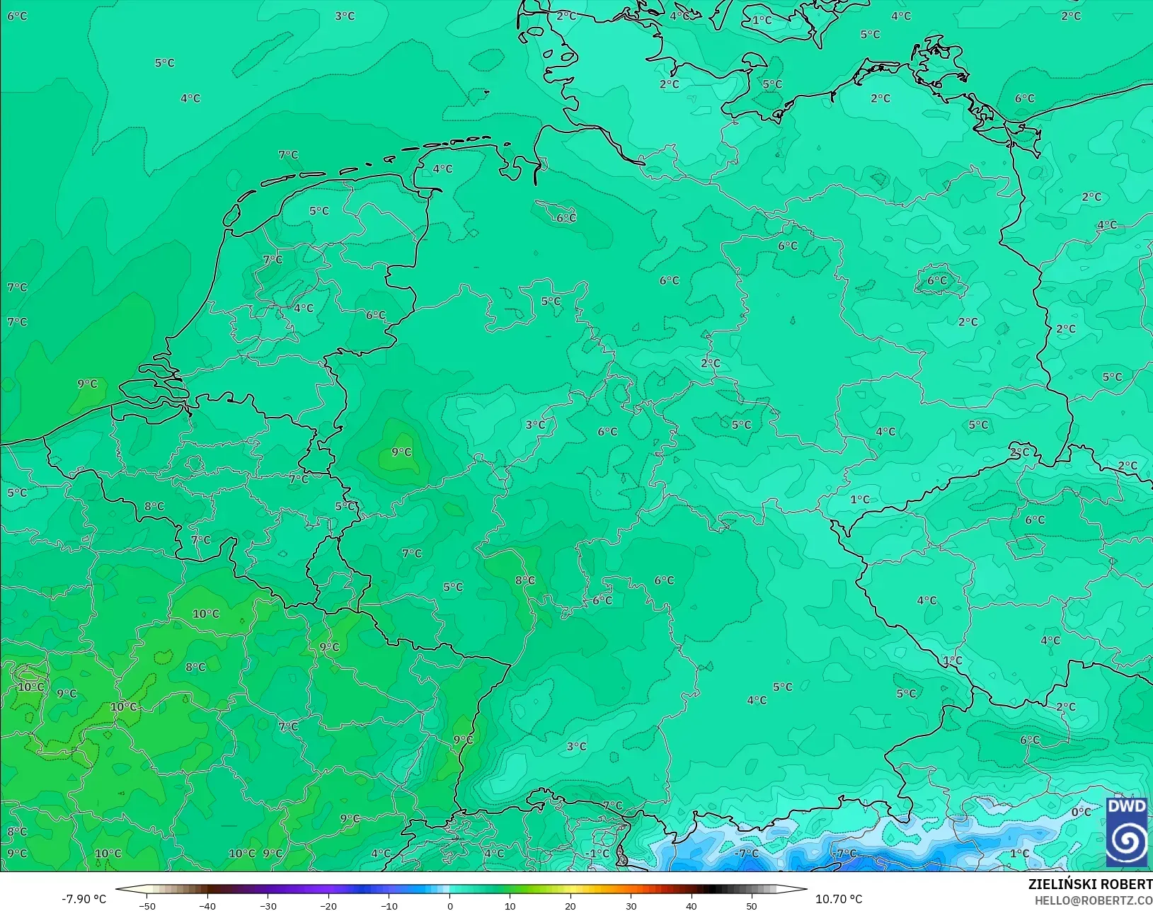 ICON model - Germany, Temperature at 2m