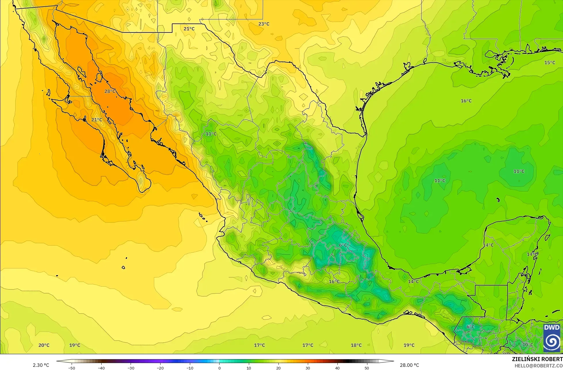 ICON model - Mexico, Temperature at 850hPa