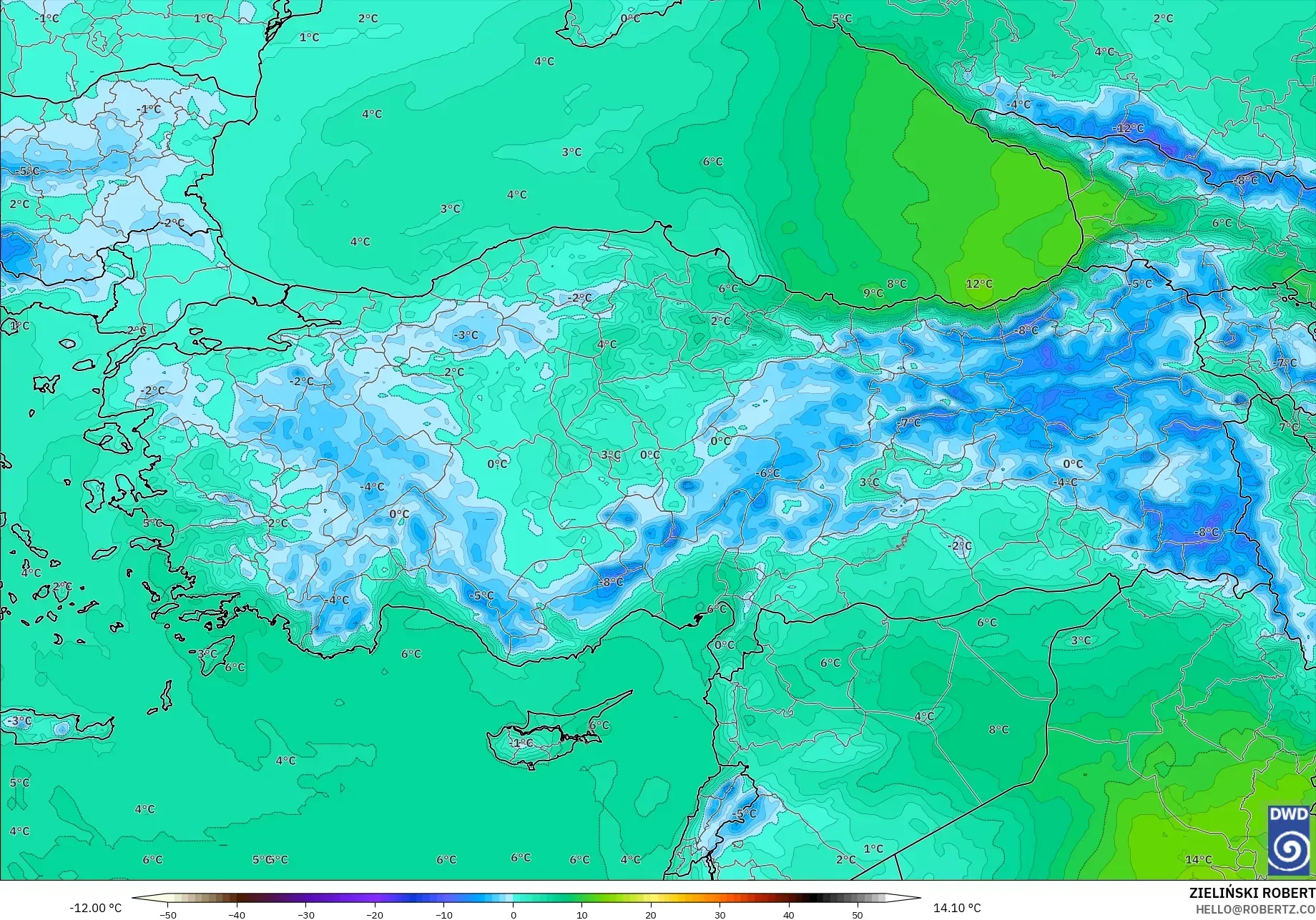 ICON model - Turkey, Temperature at 850hPa