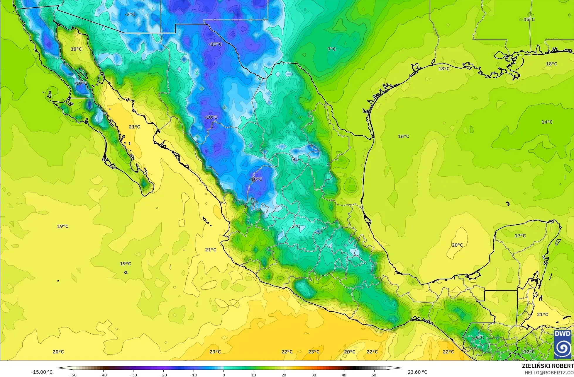 ICON model - Mexico, Dewpoint at 2m