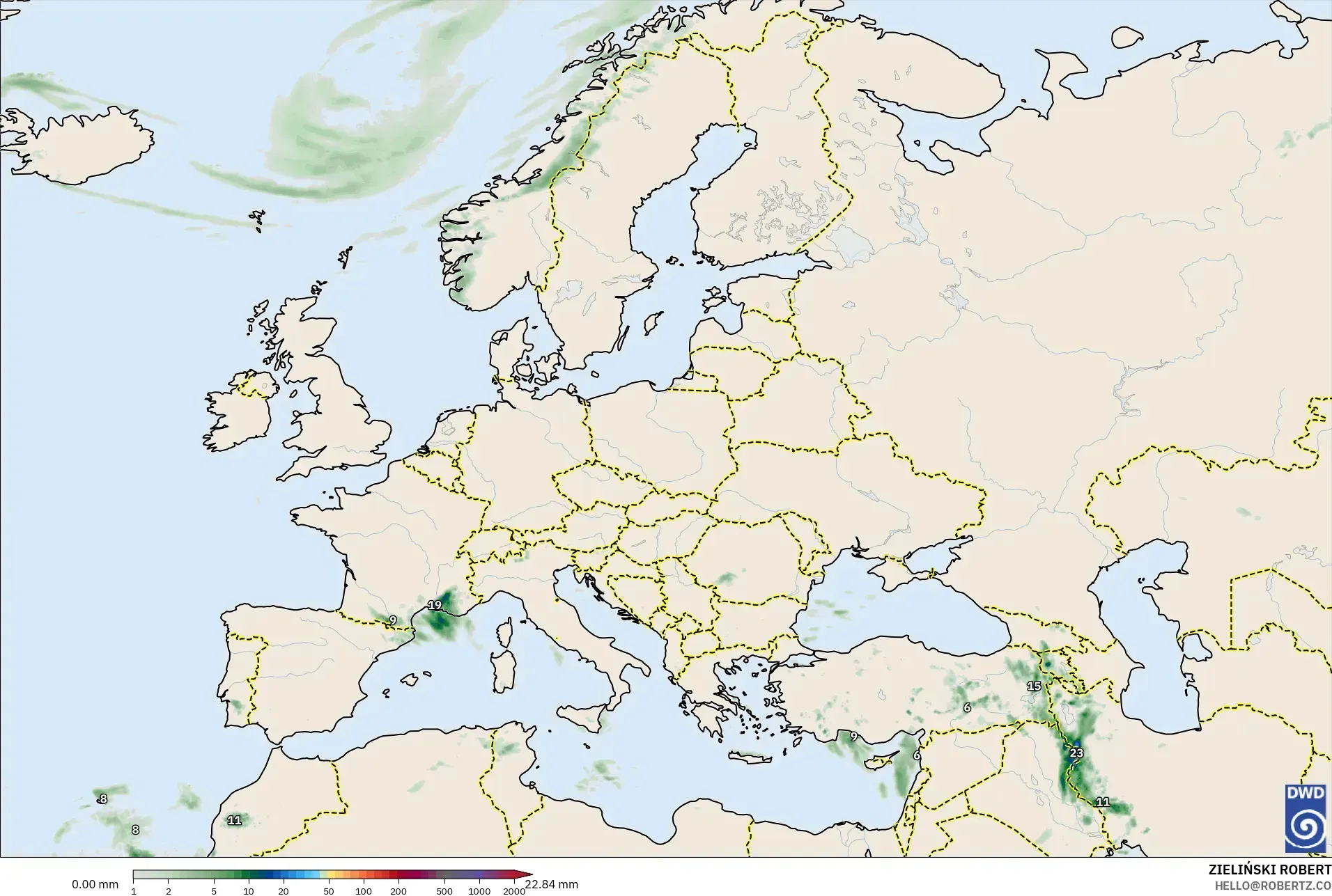 ICON model - Europe, Precipitation Accumulation