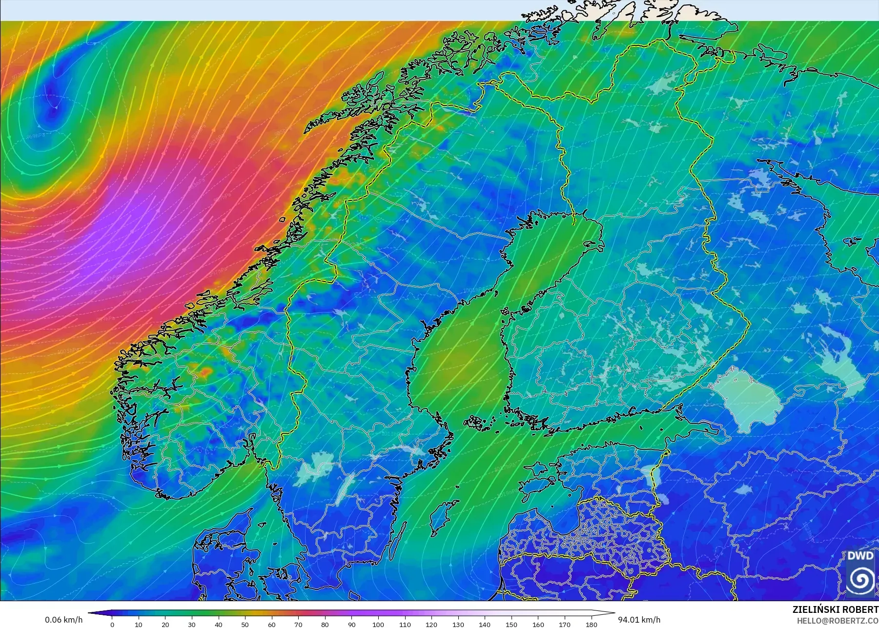 ICON model - Scandinavia, Wind at 10m