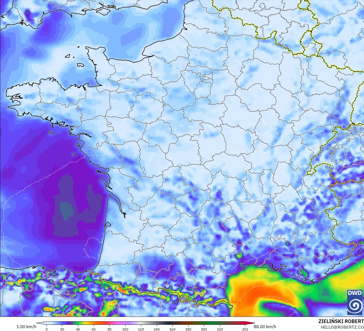 ICON model - France, Wind Gusts