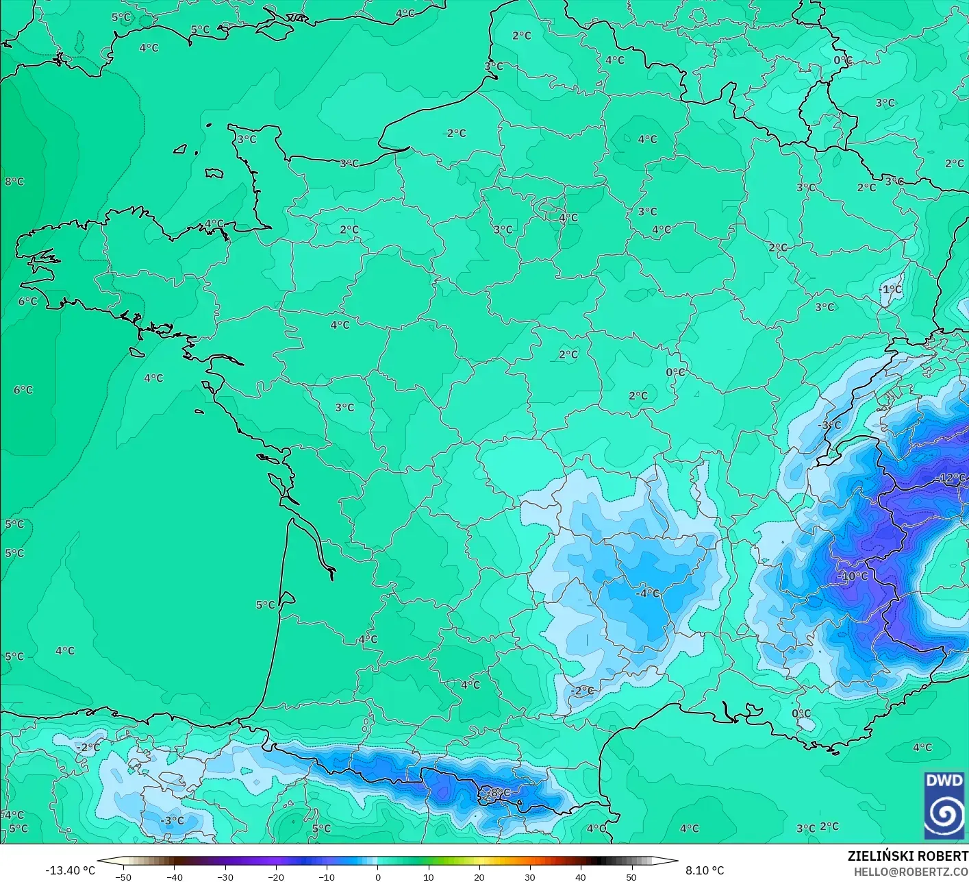 ICON model - France, Temperature at 850hPa