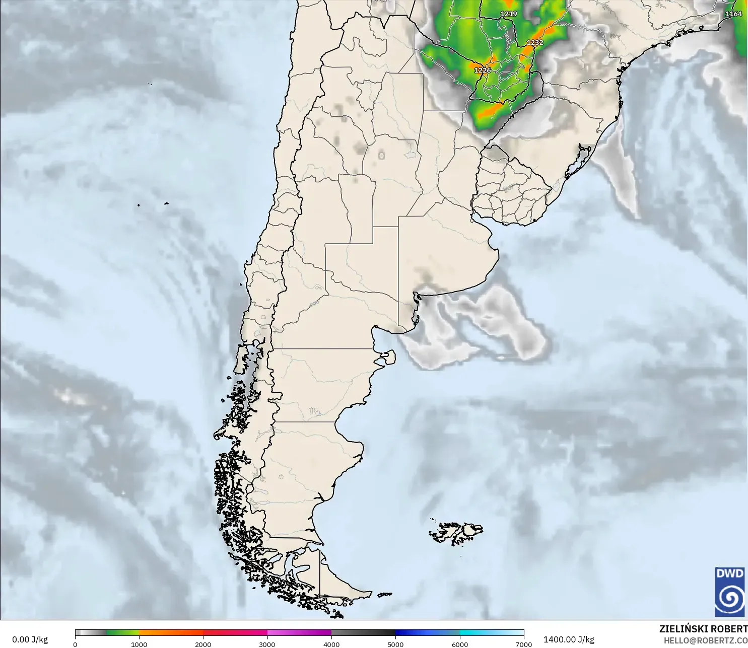 ICON model - Argentina, CAPE