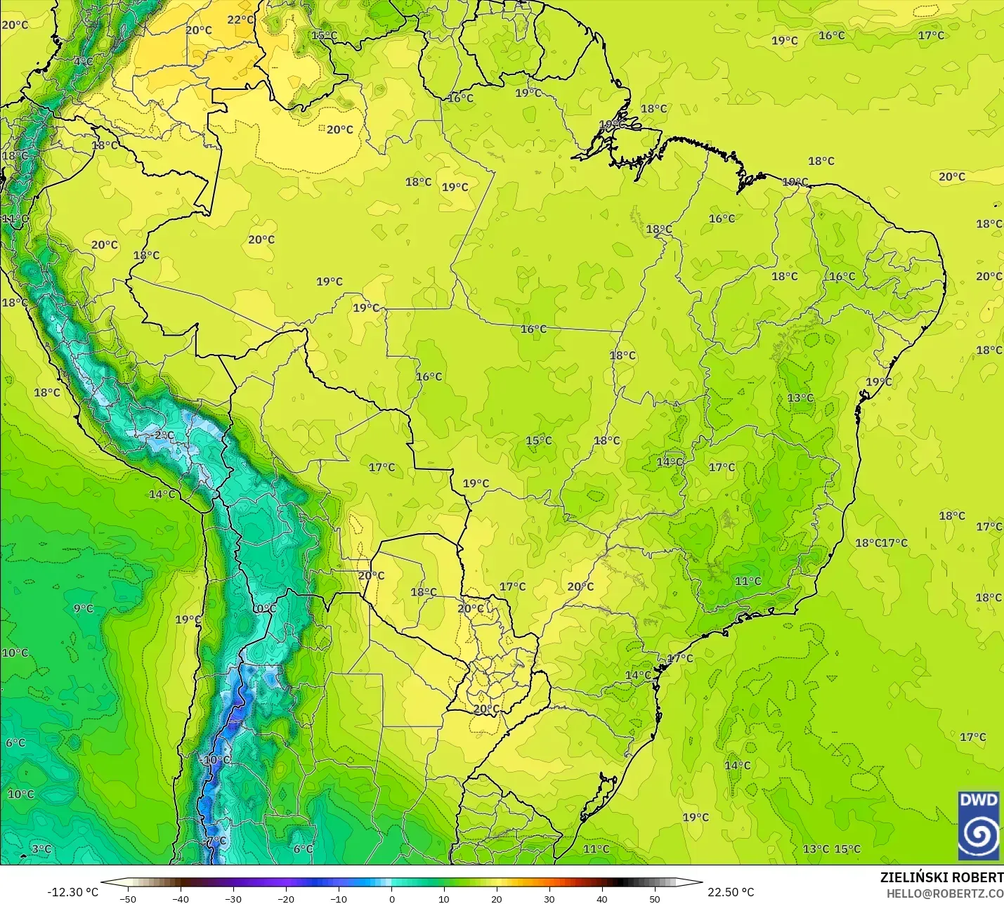 ICON model - Brazil, Temperature at 850hPa