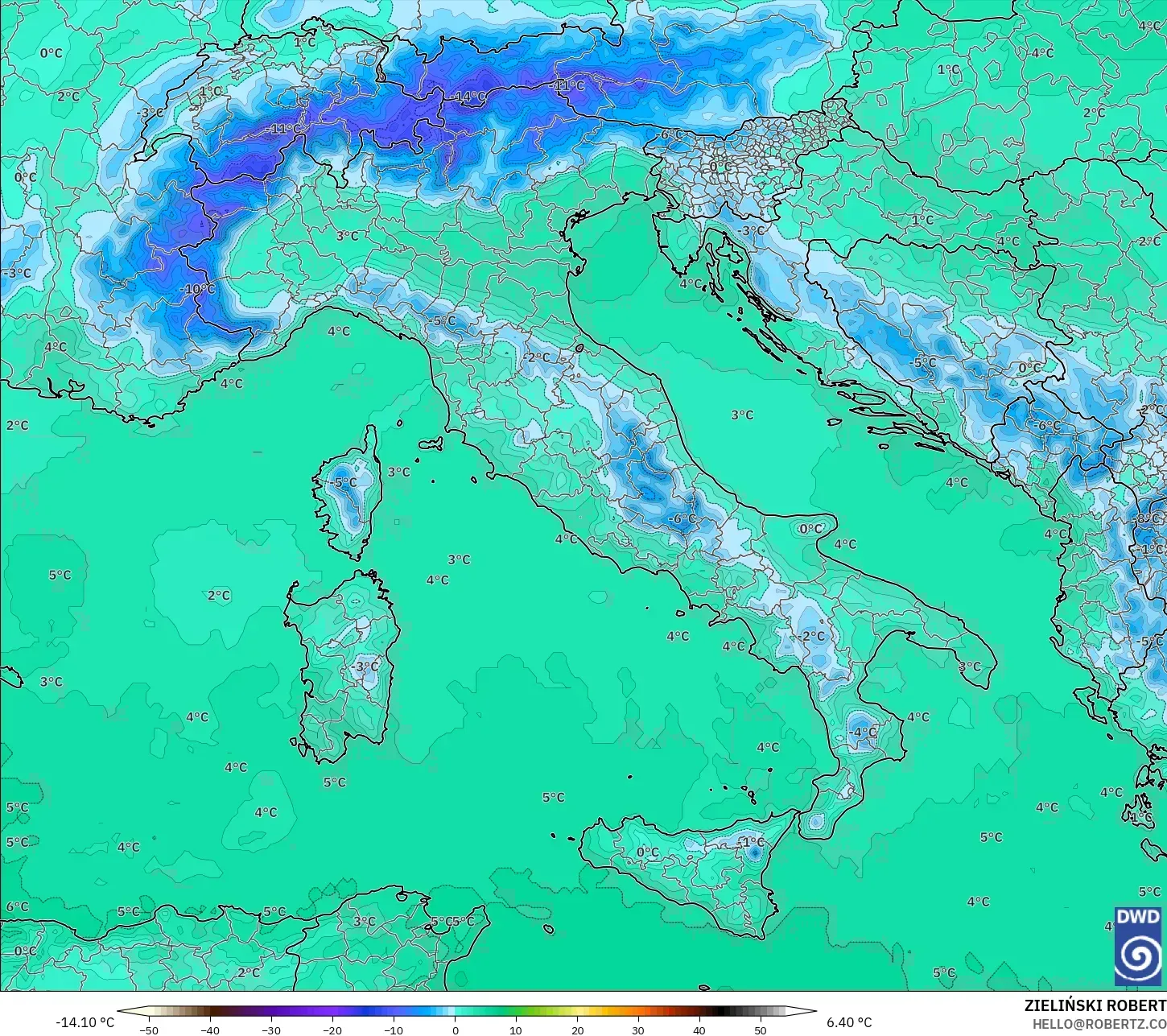 ICON model - Italy, Temperature at 850hPa