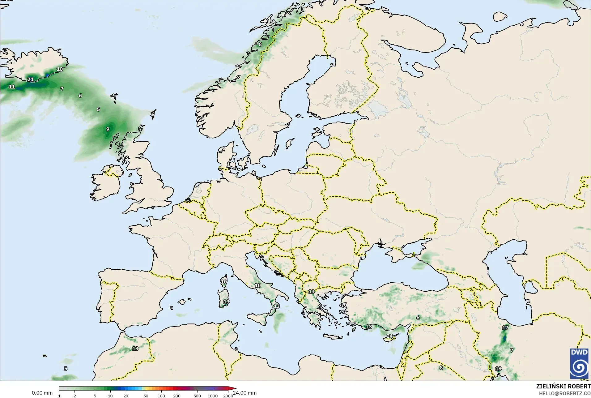 ICON model - Europe, Precipitation Accumulation