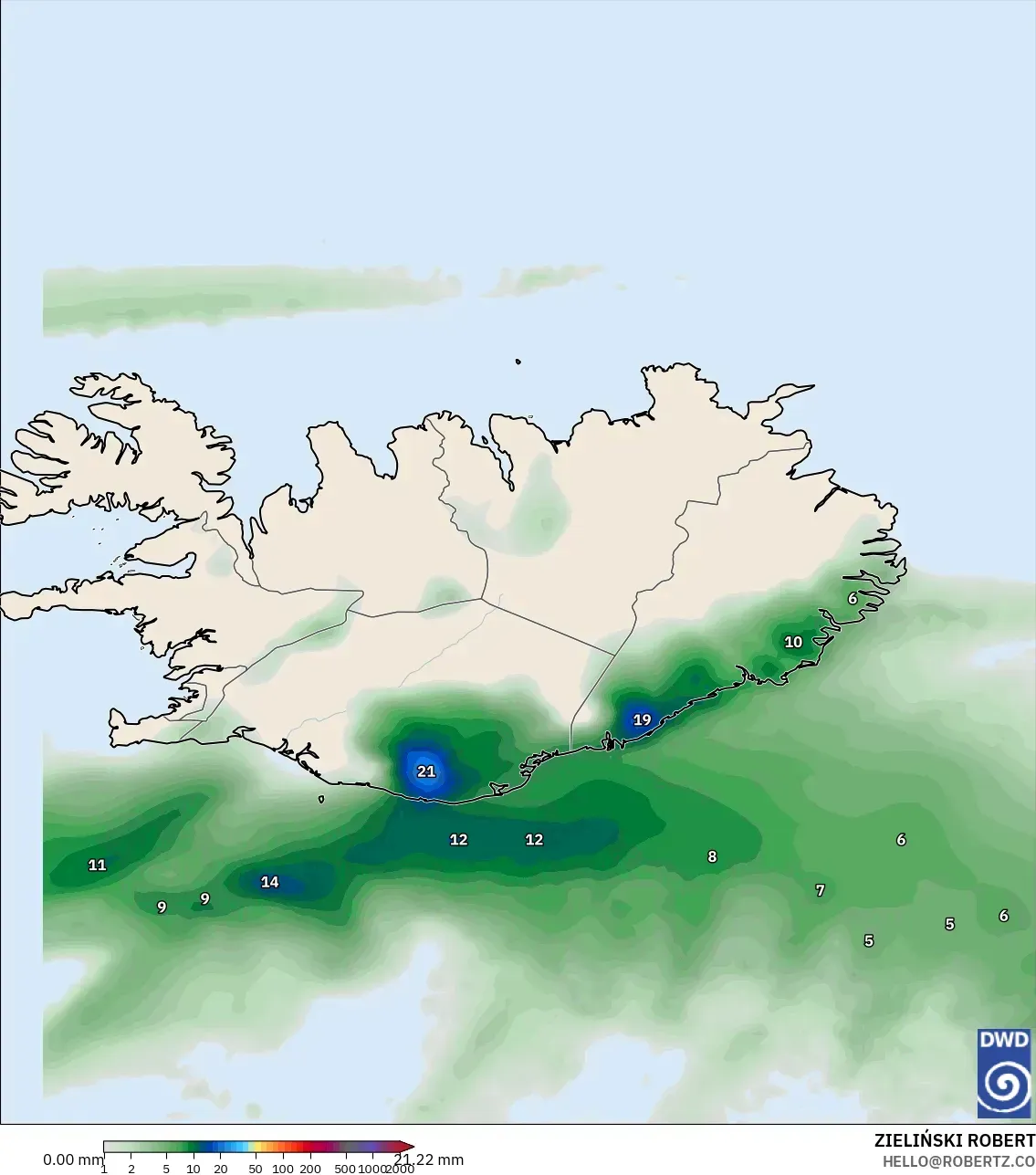 ICON model - Iceland, Precipitation Accumulation