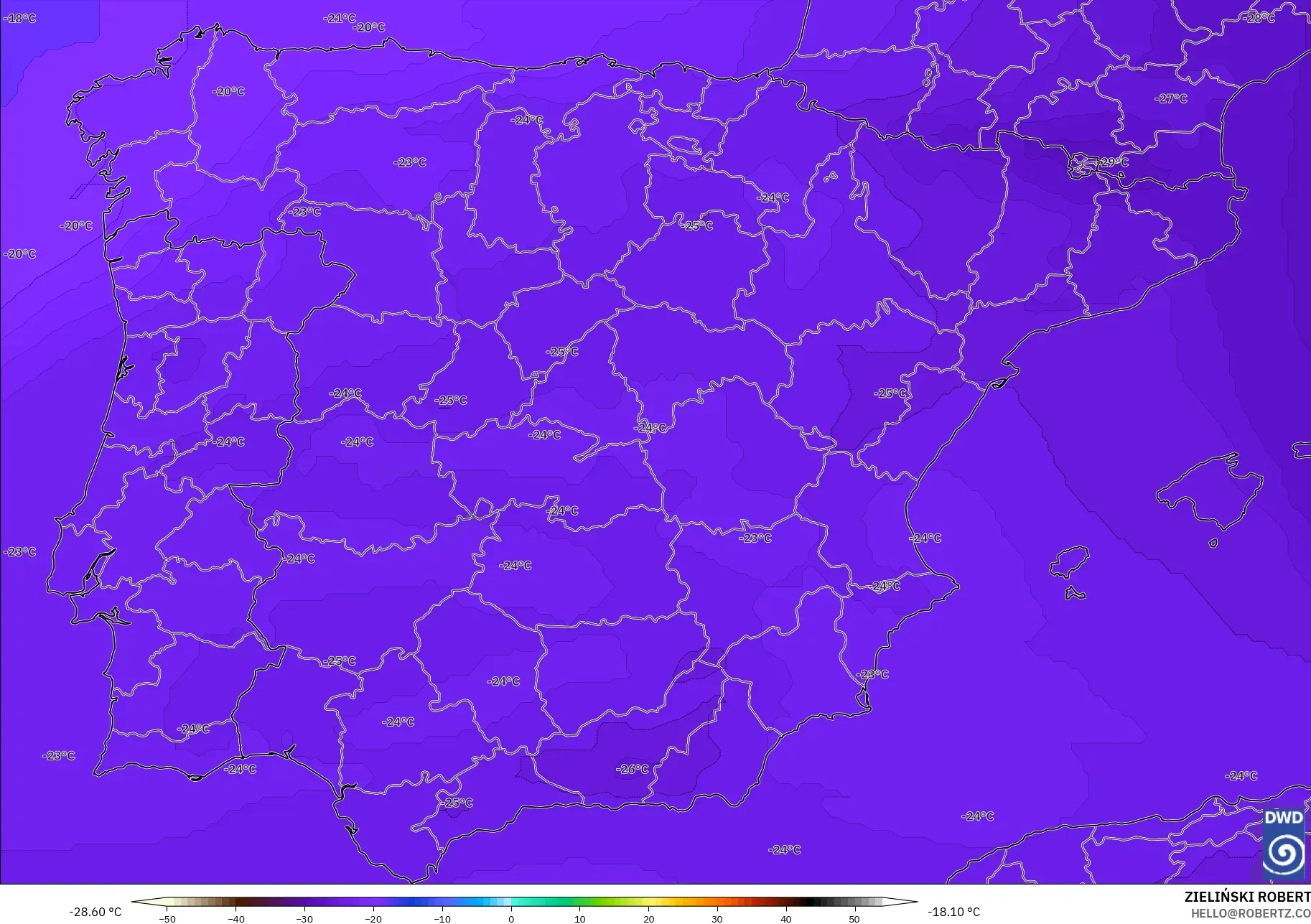 ICON model - Spain, Temperature at 500hPa