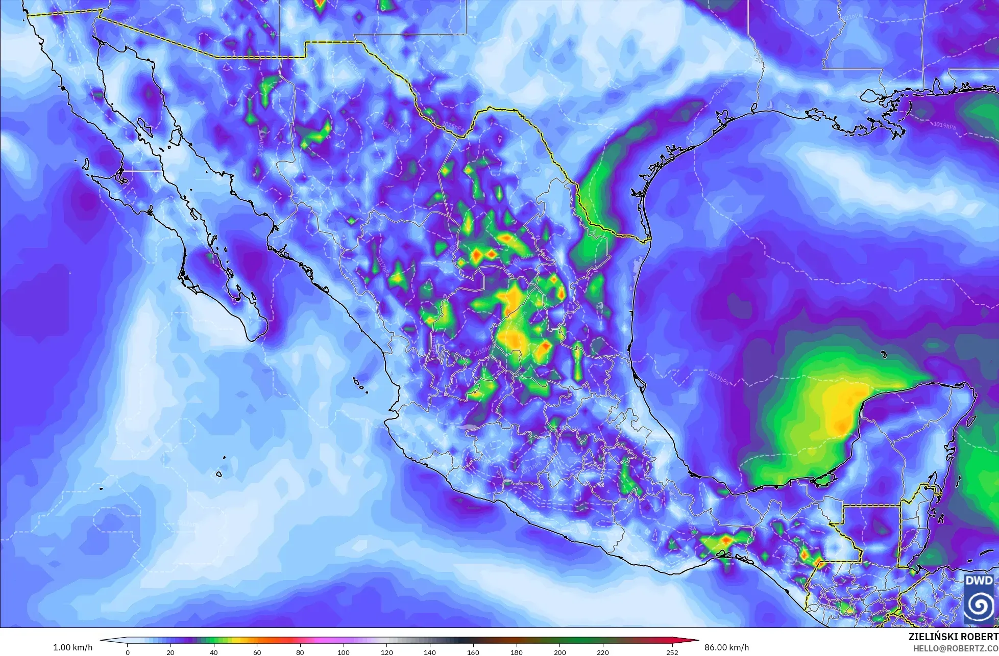 ICON model - Mexico, Wind Gusts