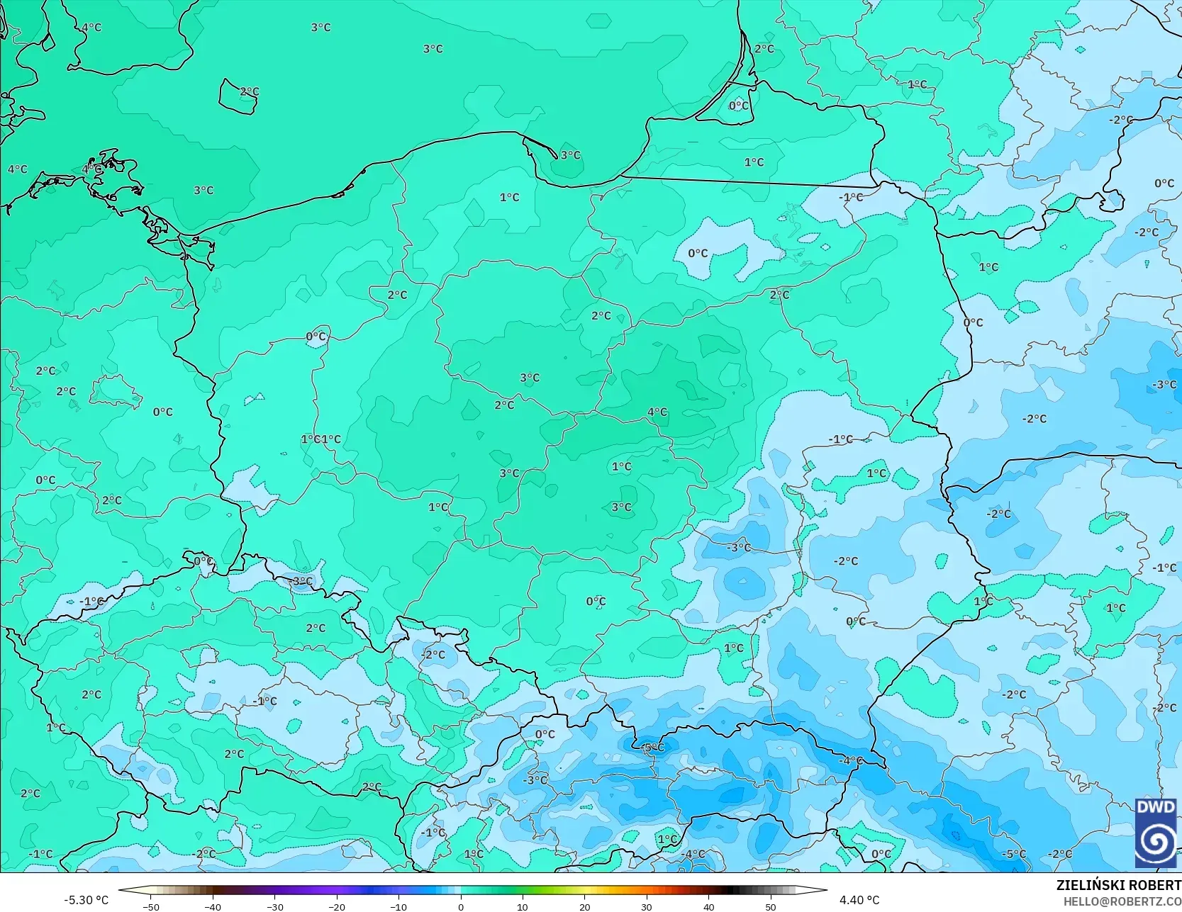 ICON model - Poland, Dewpoint at 2m
