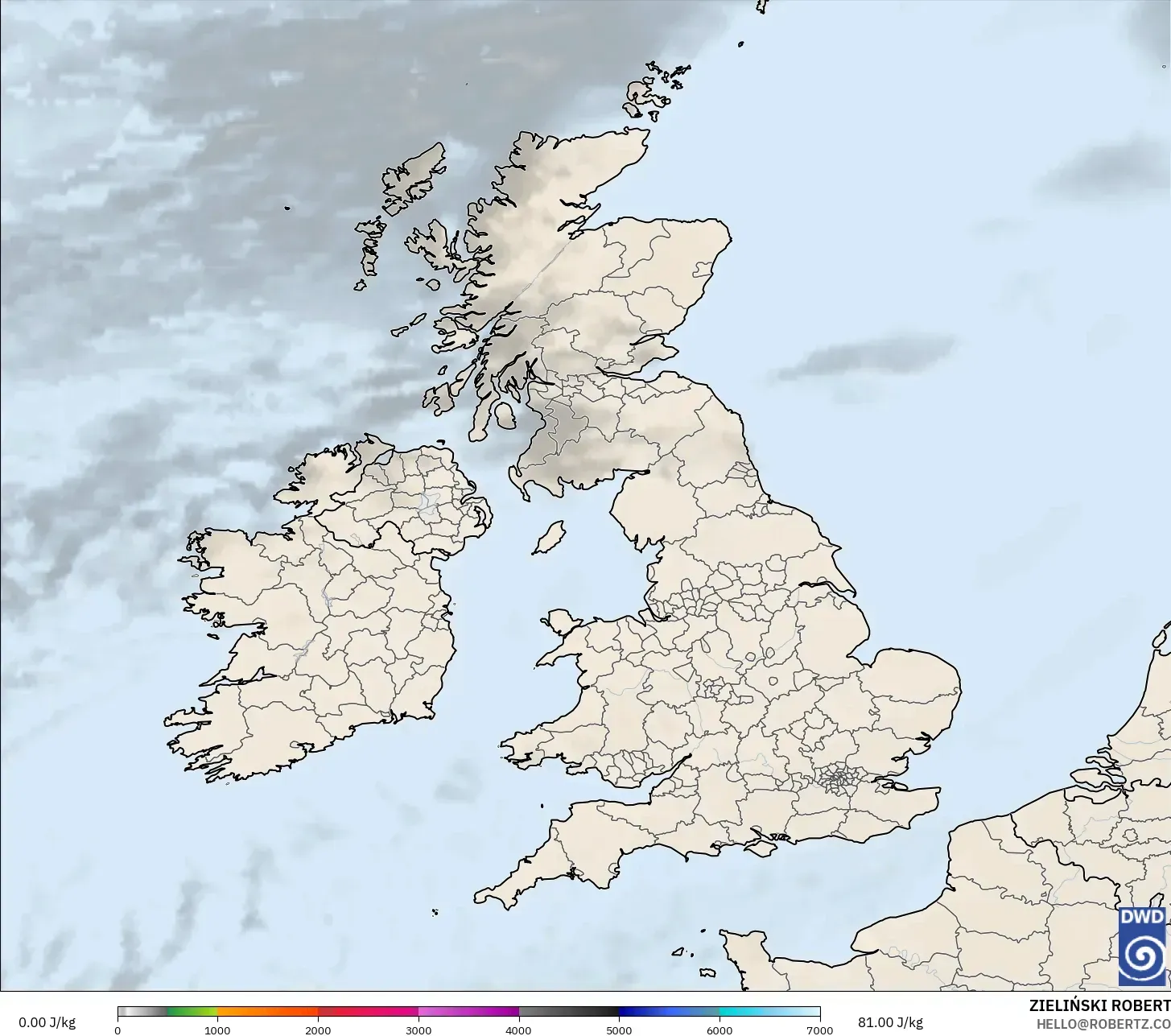 ICON model - United Kingdom, CAPE