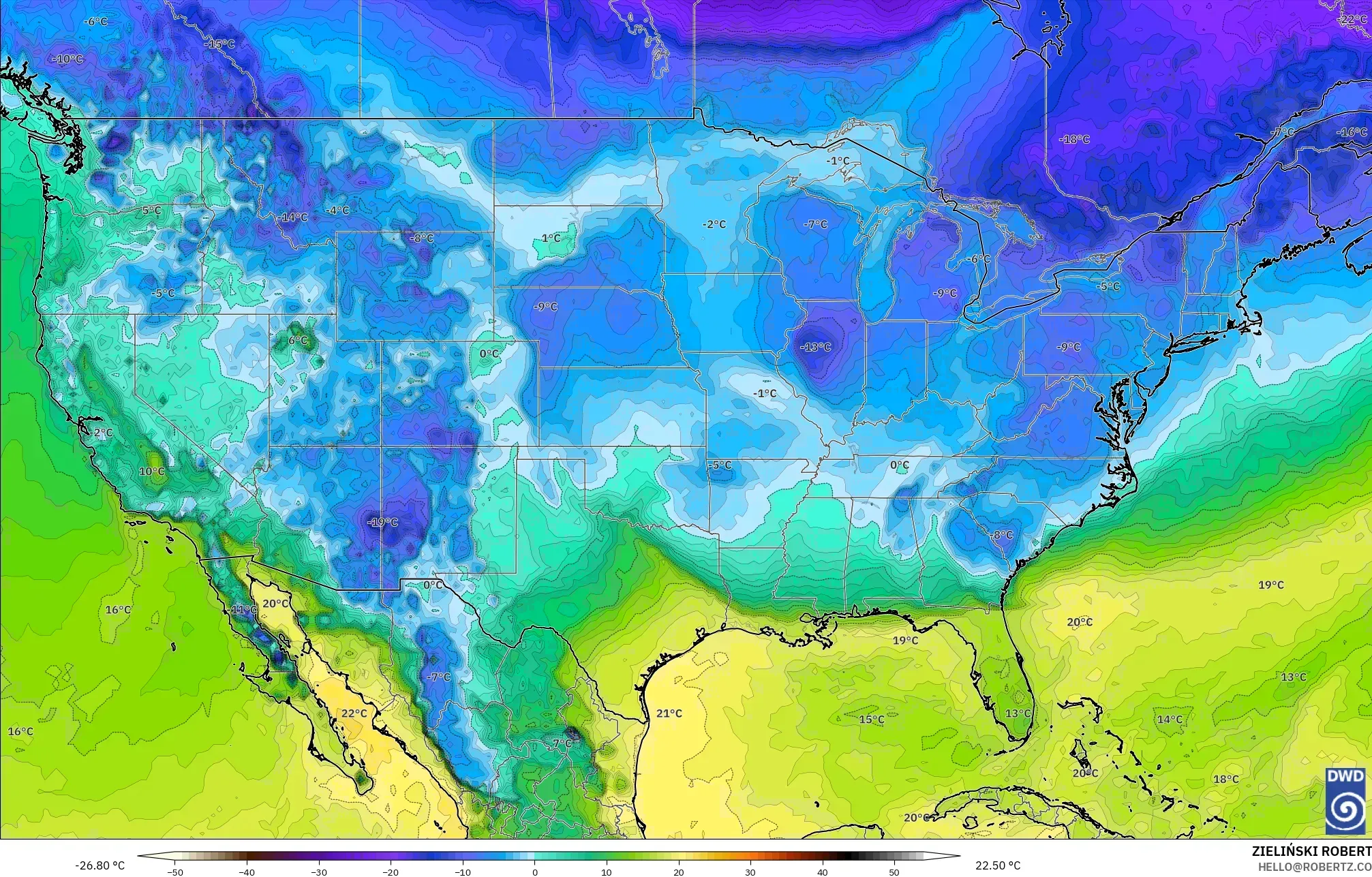 ICON model - United States, Dewpoint at 2m