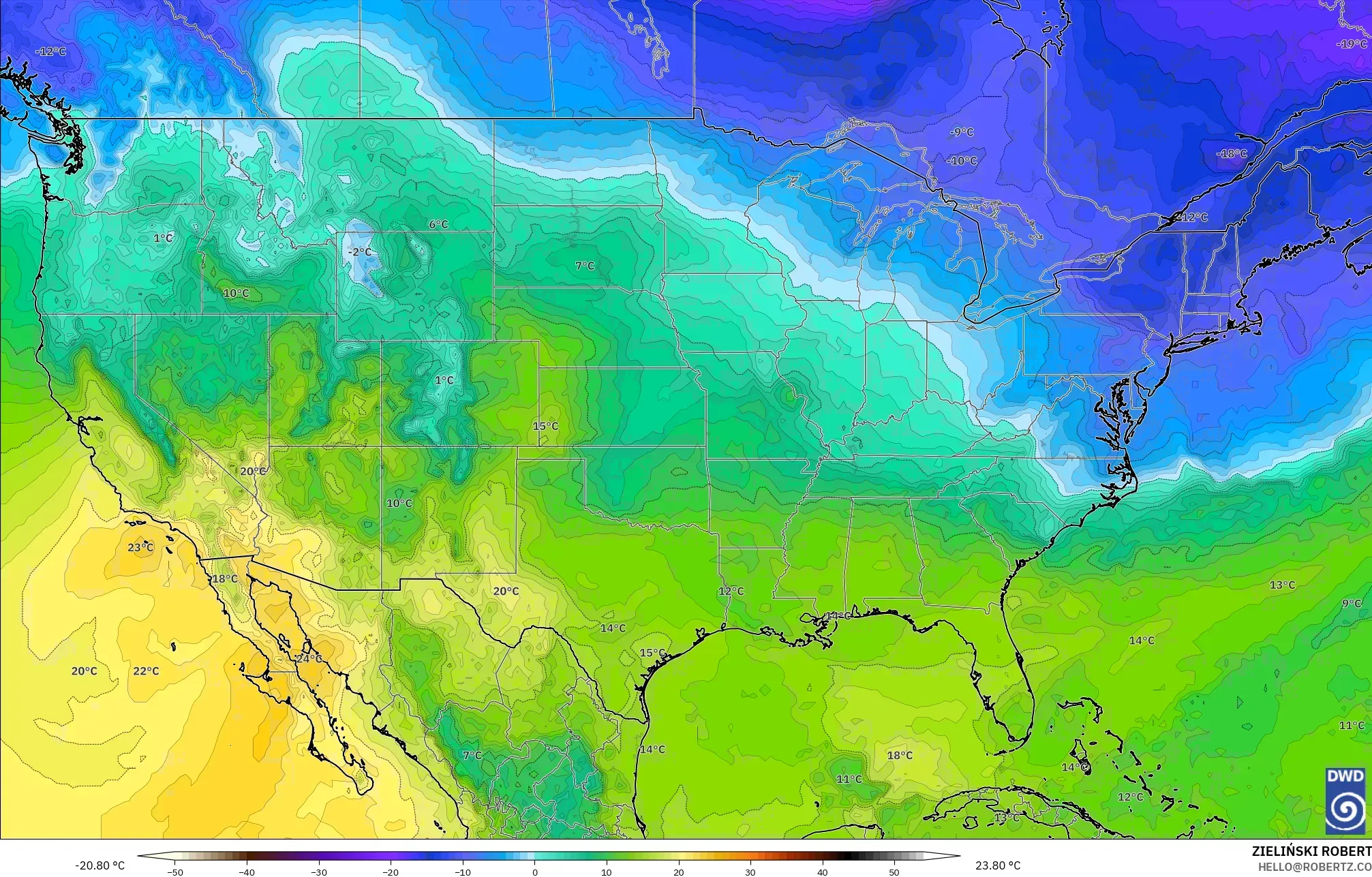 ICON model - United States, Temperature at 850hPa