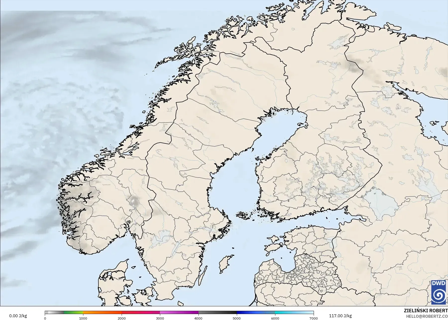 ICON model - Scandinavia, CAPE
