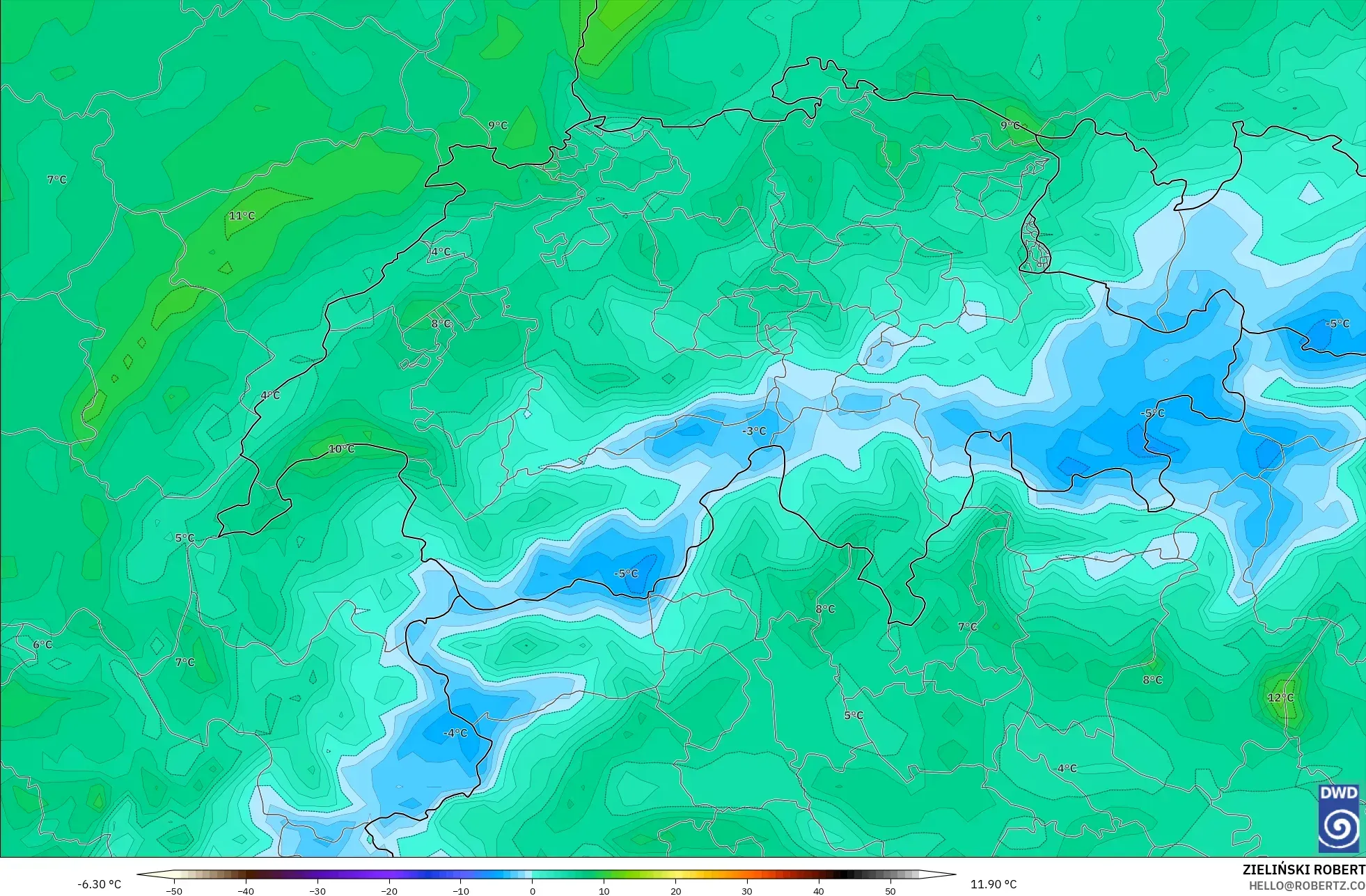 ICON model - Switzerland, Temperature at 2m