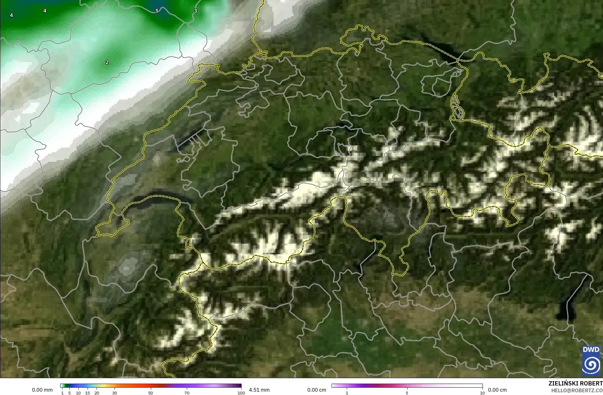 ICON model - Switzerland, Precipitation, Clouds, and Pressure