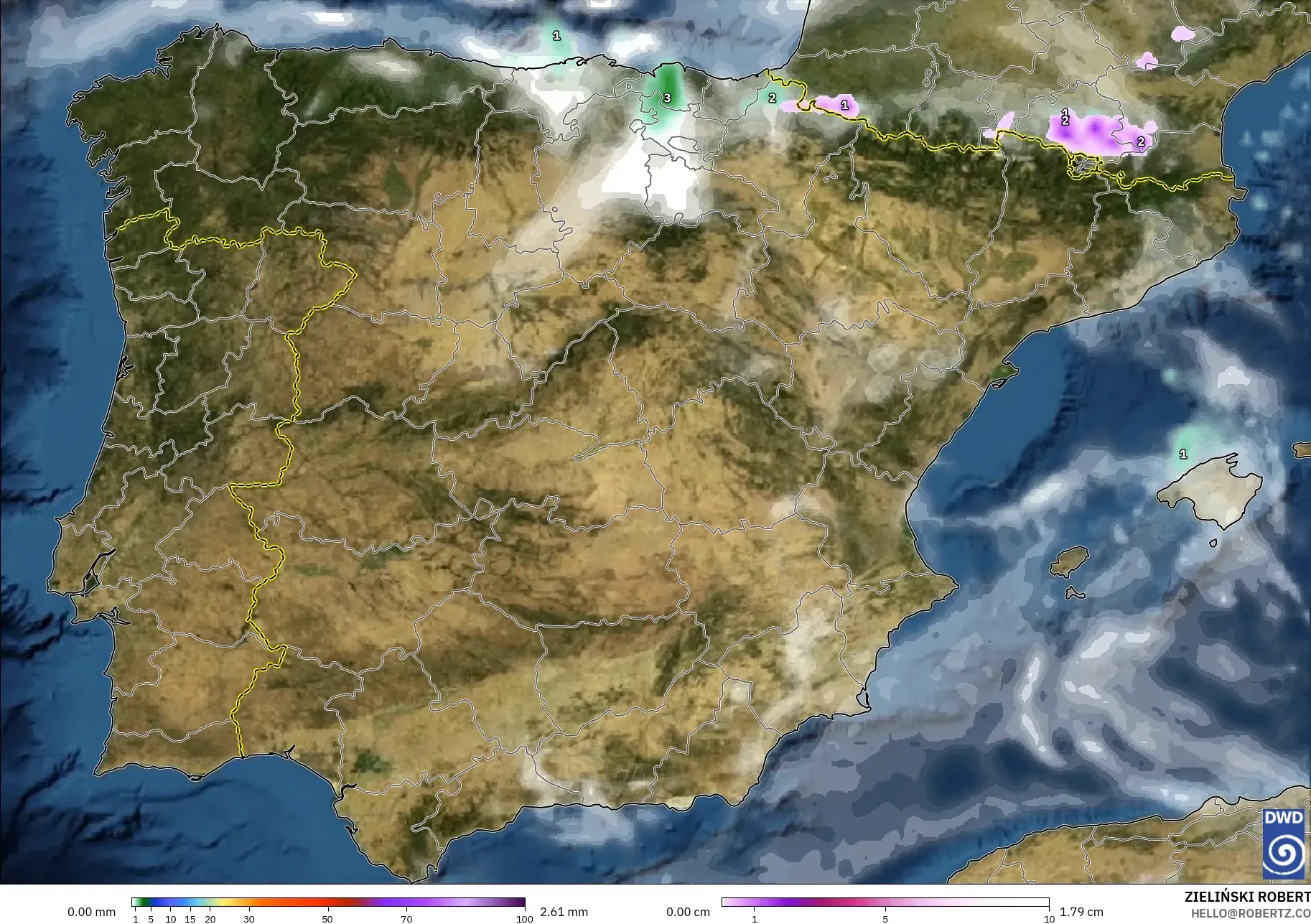 ICON model - Spain, Precipitation, Clouds, and Pressure