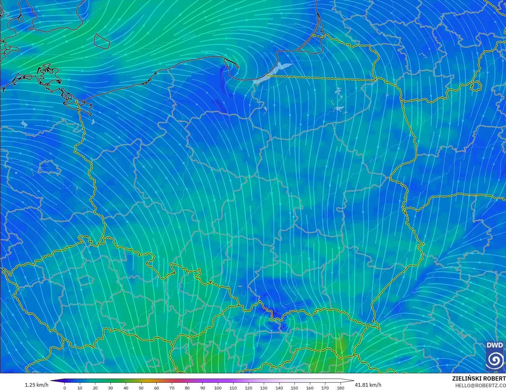 ICON model - Poland, Wind at 10m
